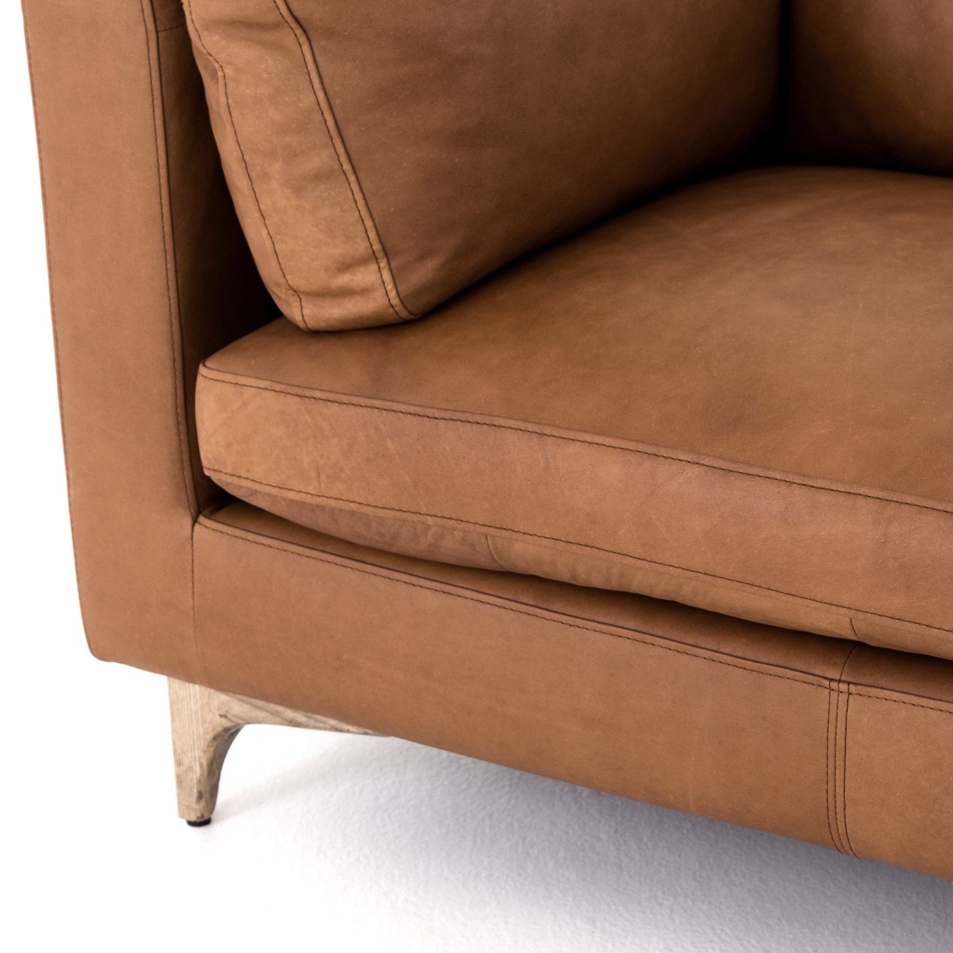 modern brown leather sofa with wooden legs