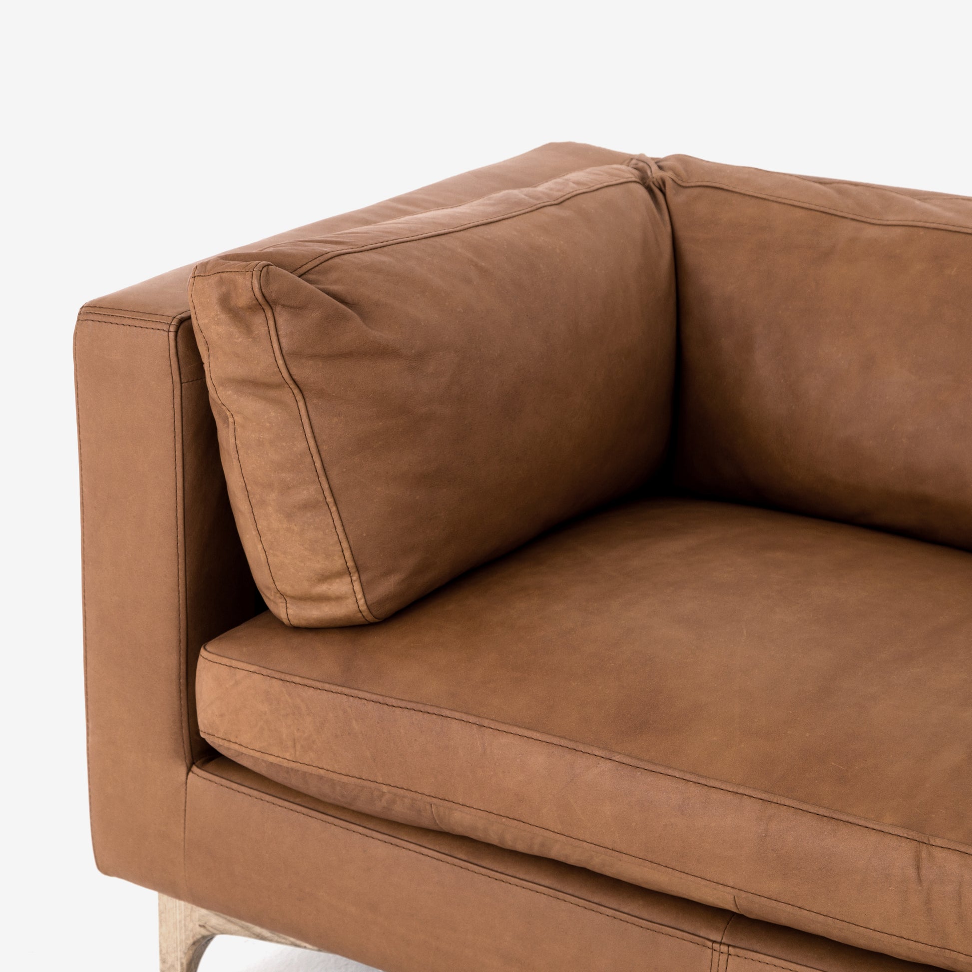 modern brown leather sofa with wooden legs