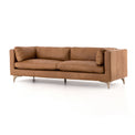 modern brown leather sofa with wooden legs