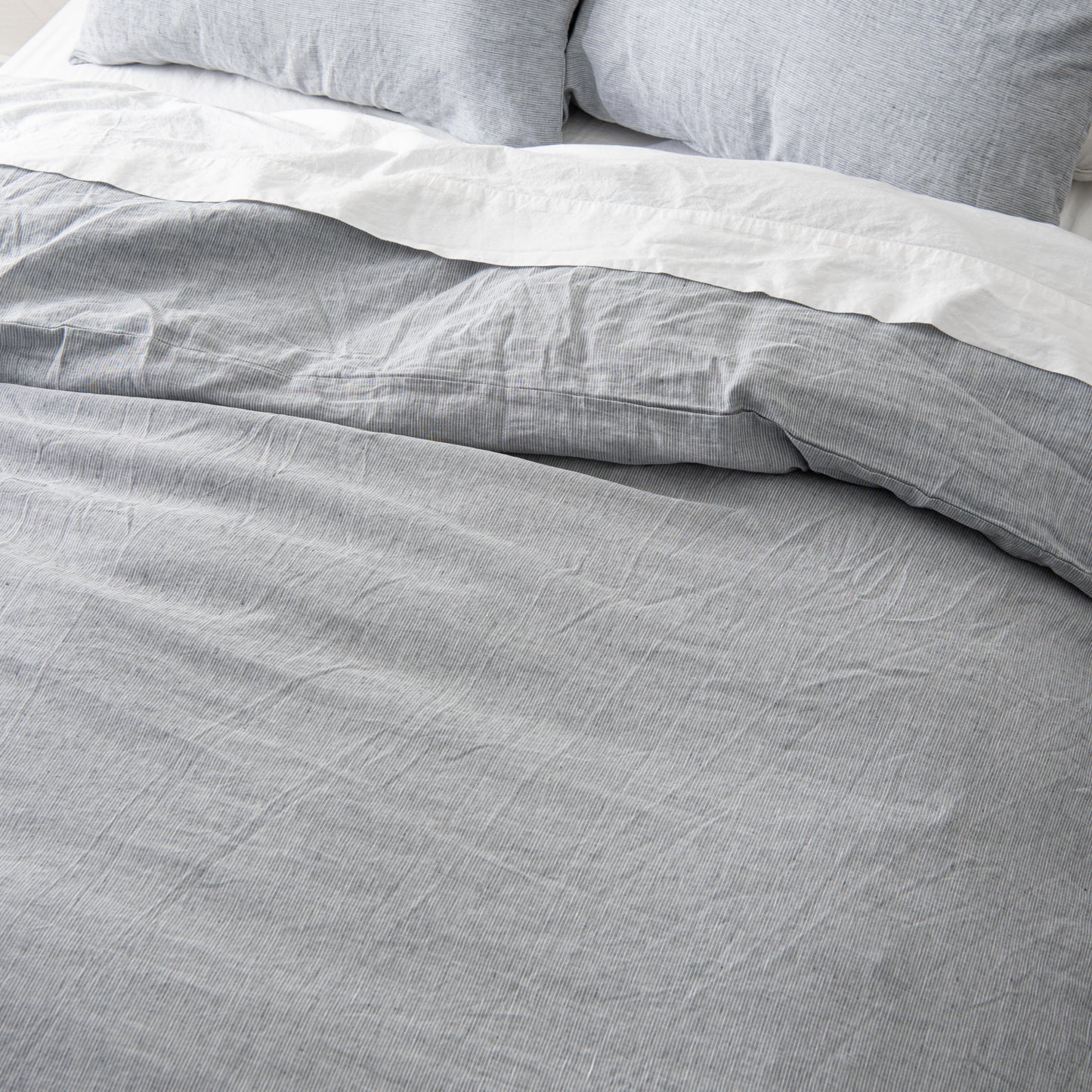 magnolia linen cotton duvet cover bedding in charcoal stripe