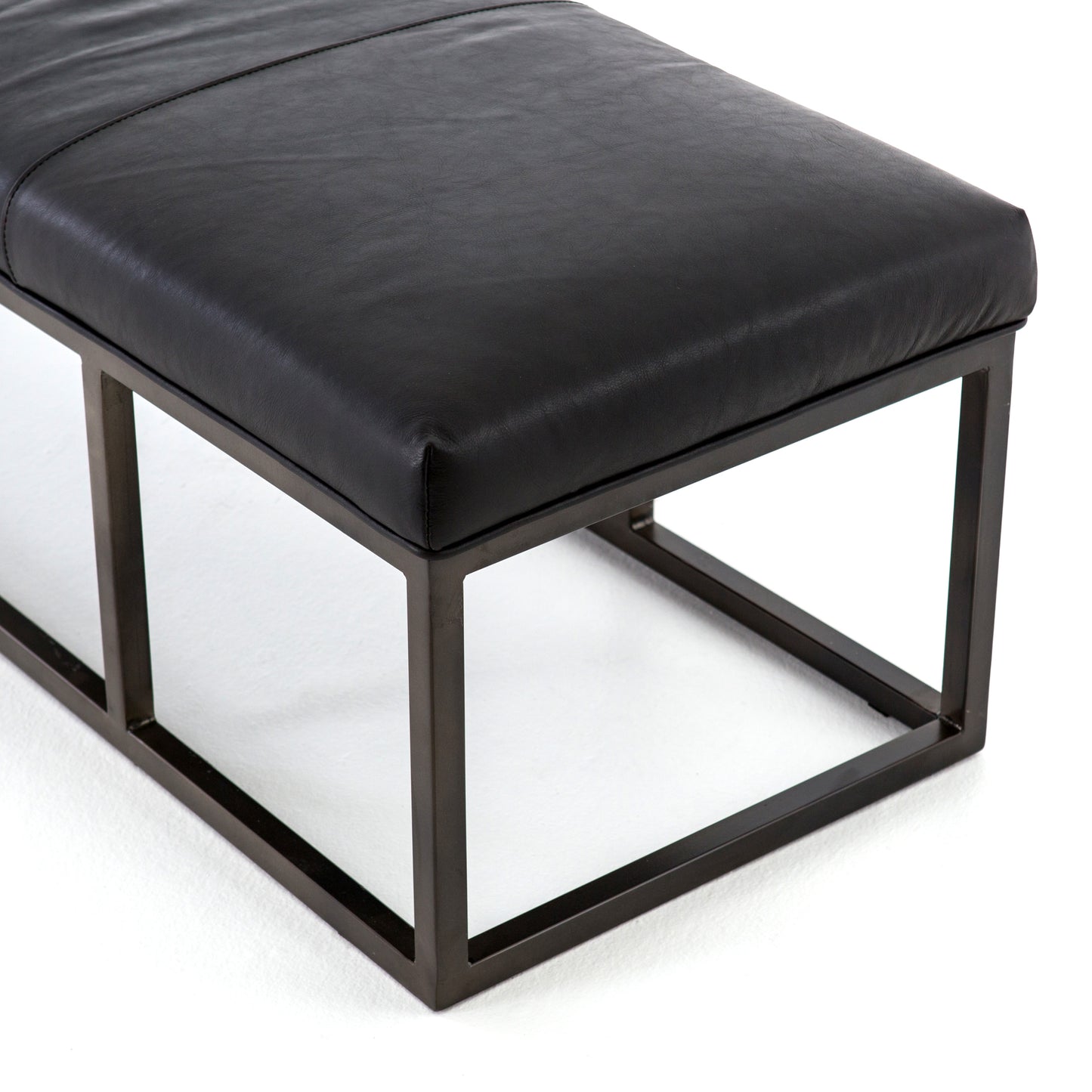 industrial black padded leather bench with metal base