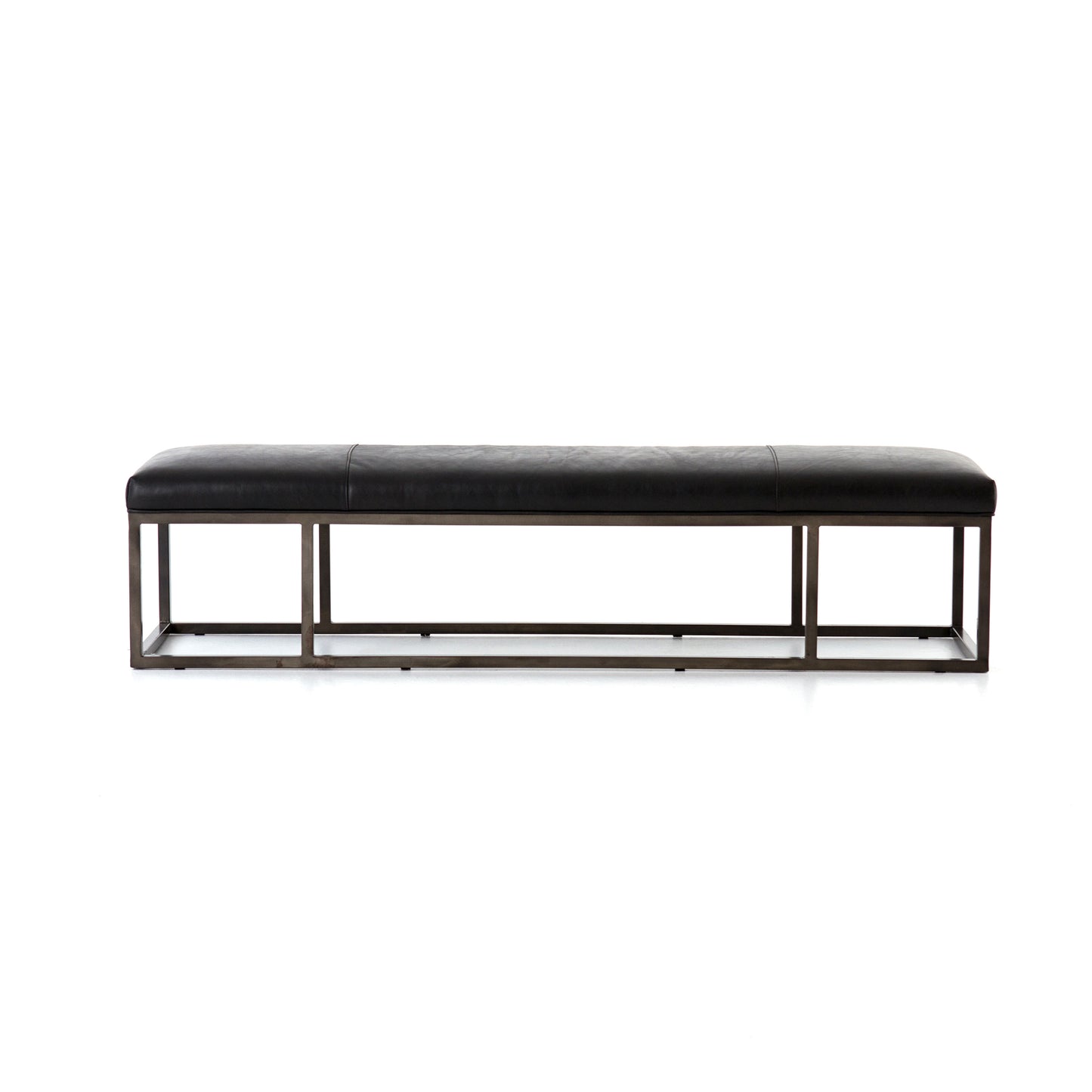 industrial black padded leather bench with metal base