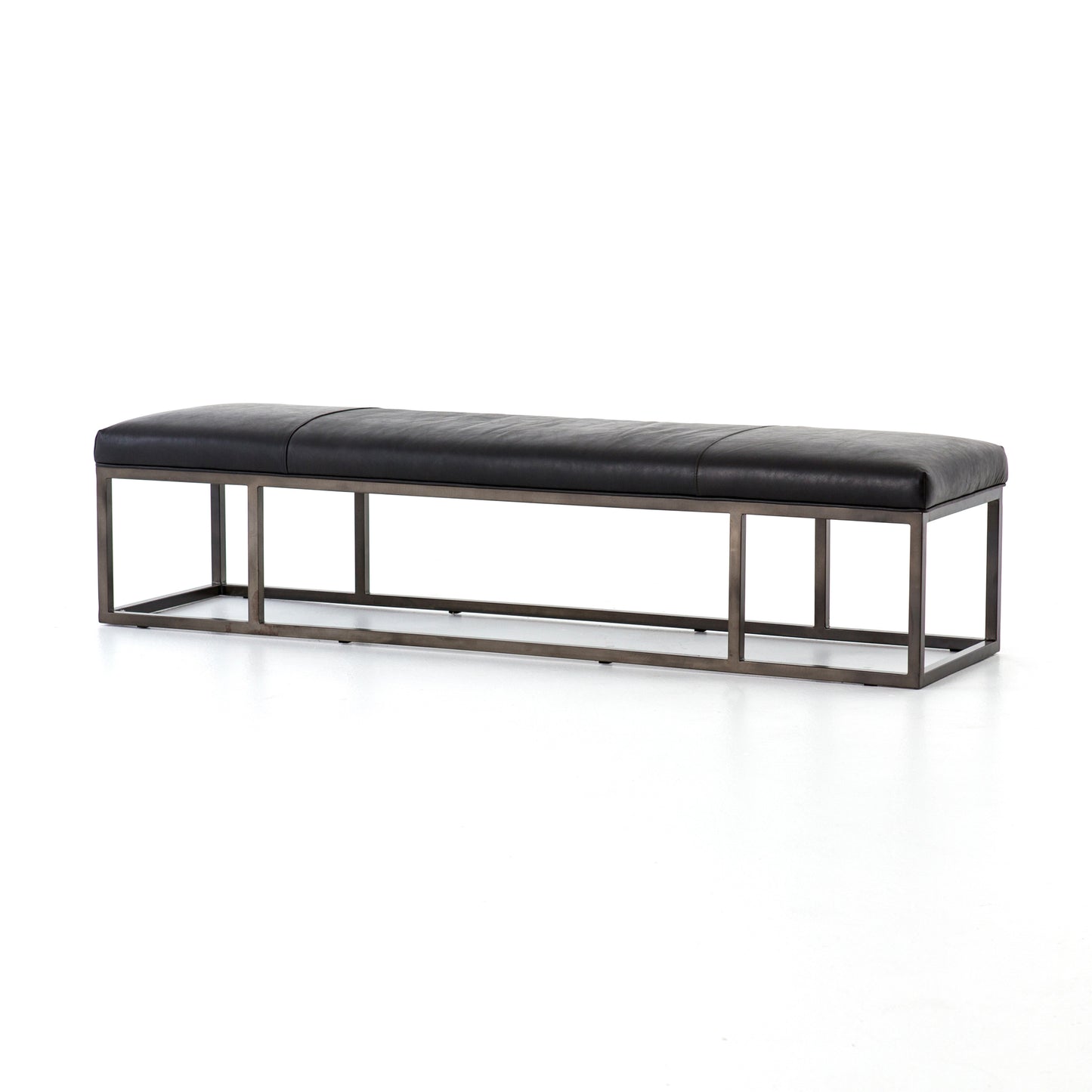 industrial black padded leather bench with metal base