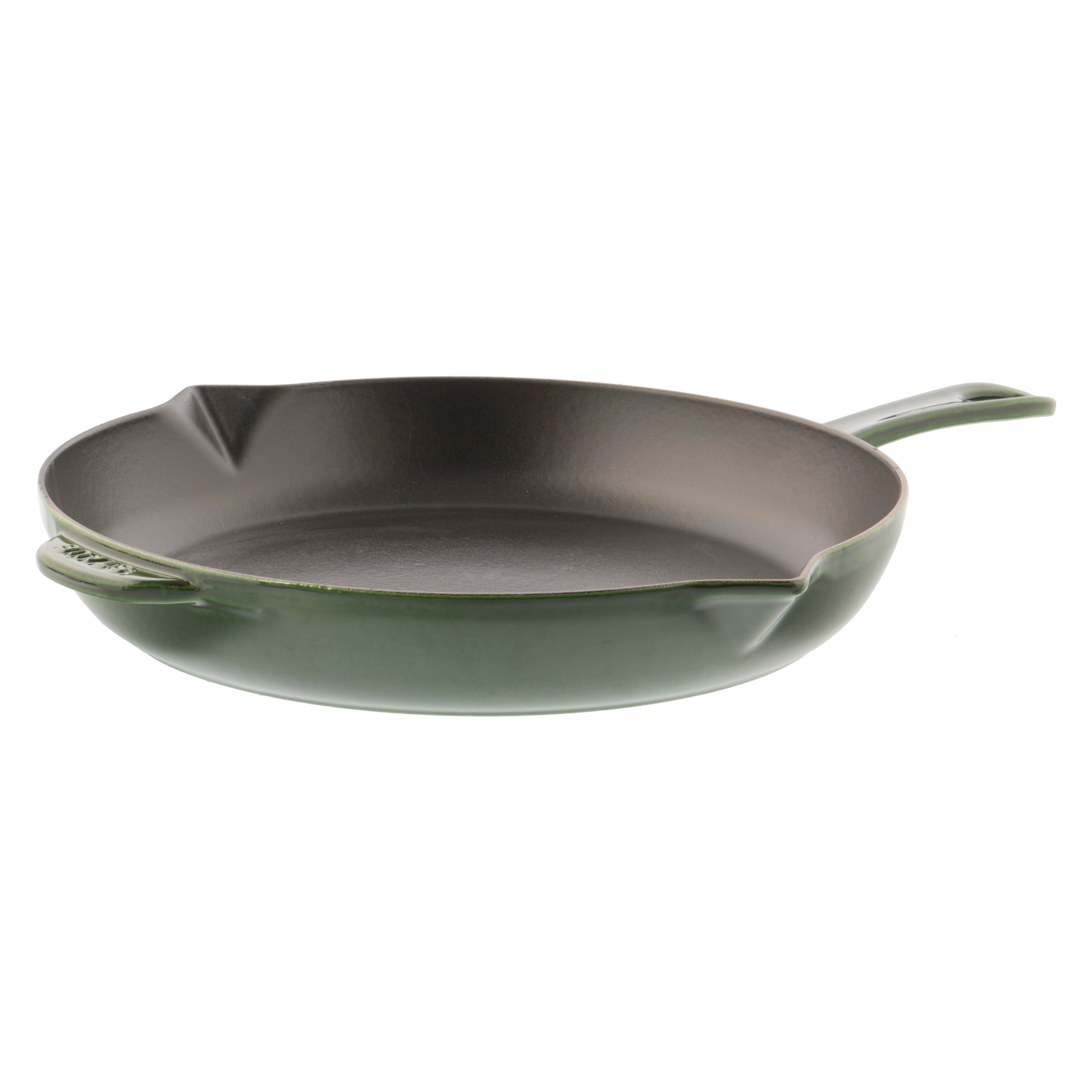 Staub 12 inch cast iron fry pan in basil green