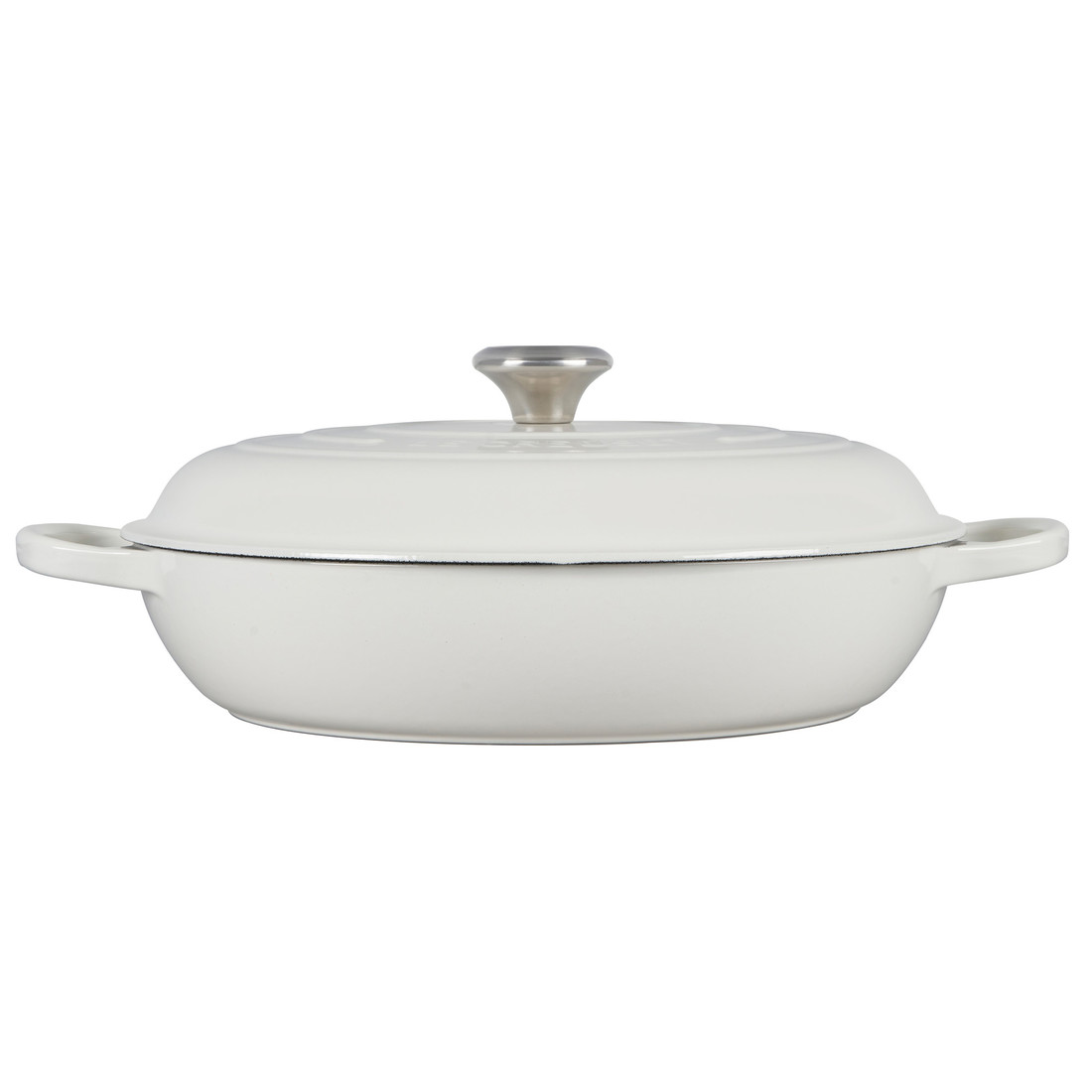 le creuset enameled cast iron braiser in white
