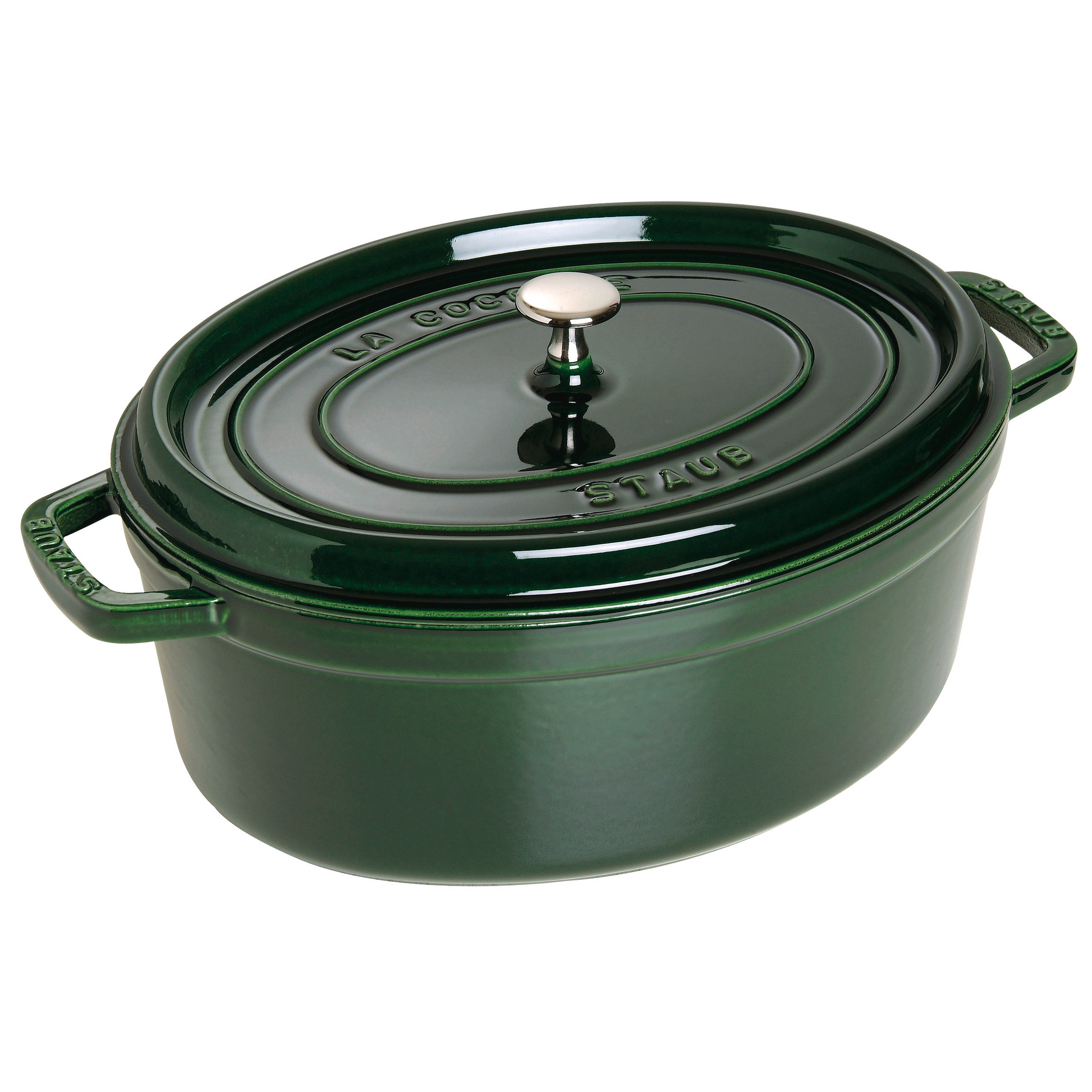 staub 7.25 quart enameled cast iron oval dutch oven in basil green