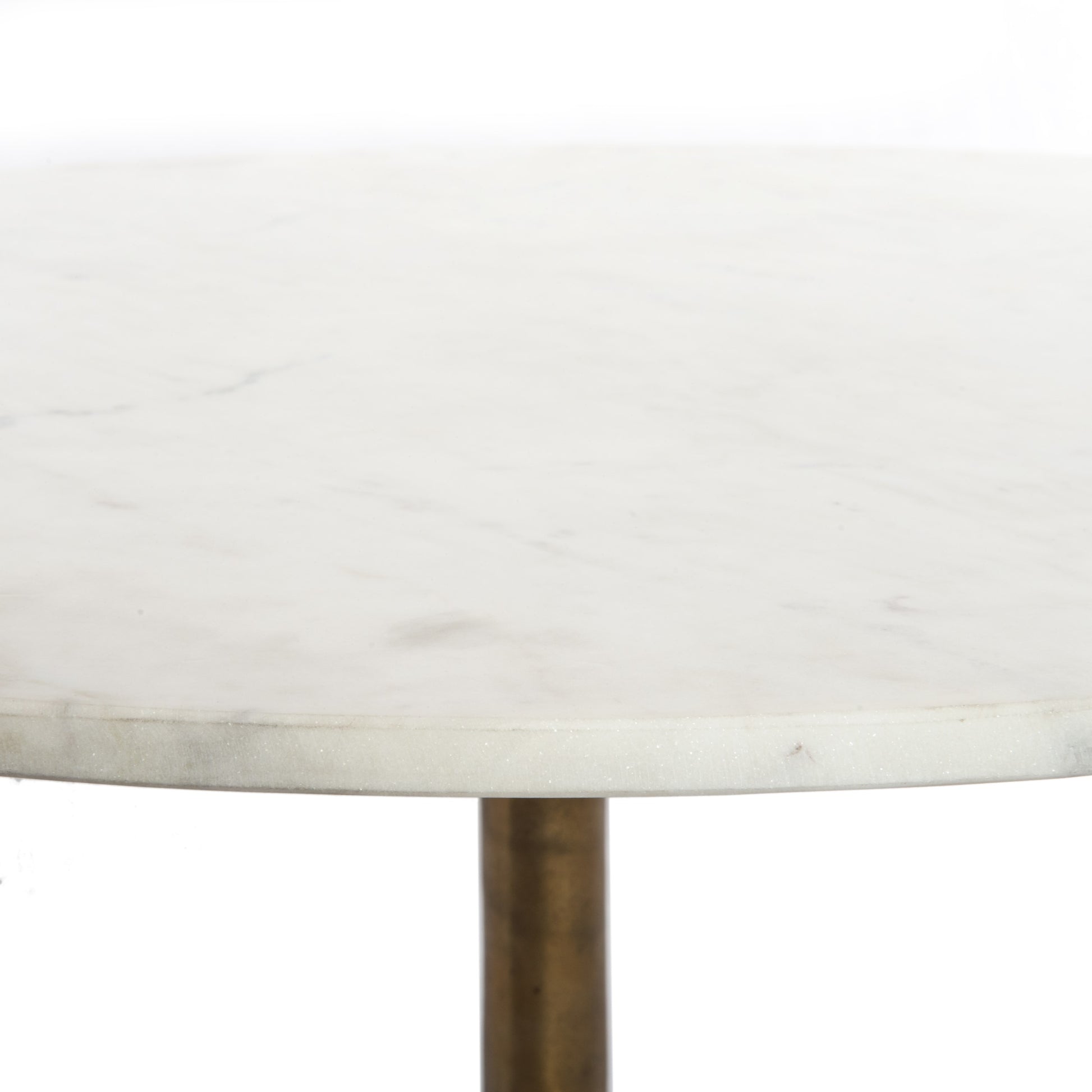 modern pedestal coffee table with antique brass base and white marble round top