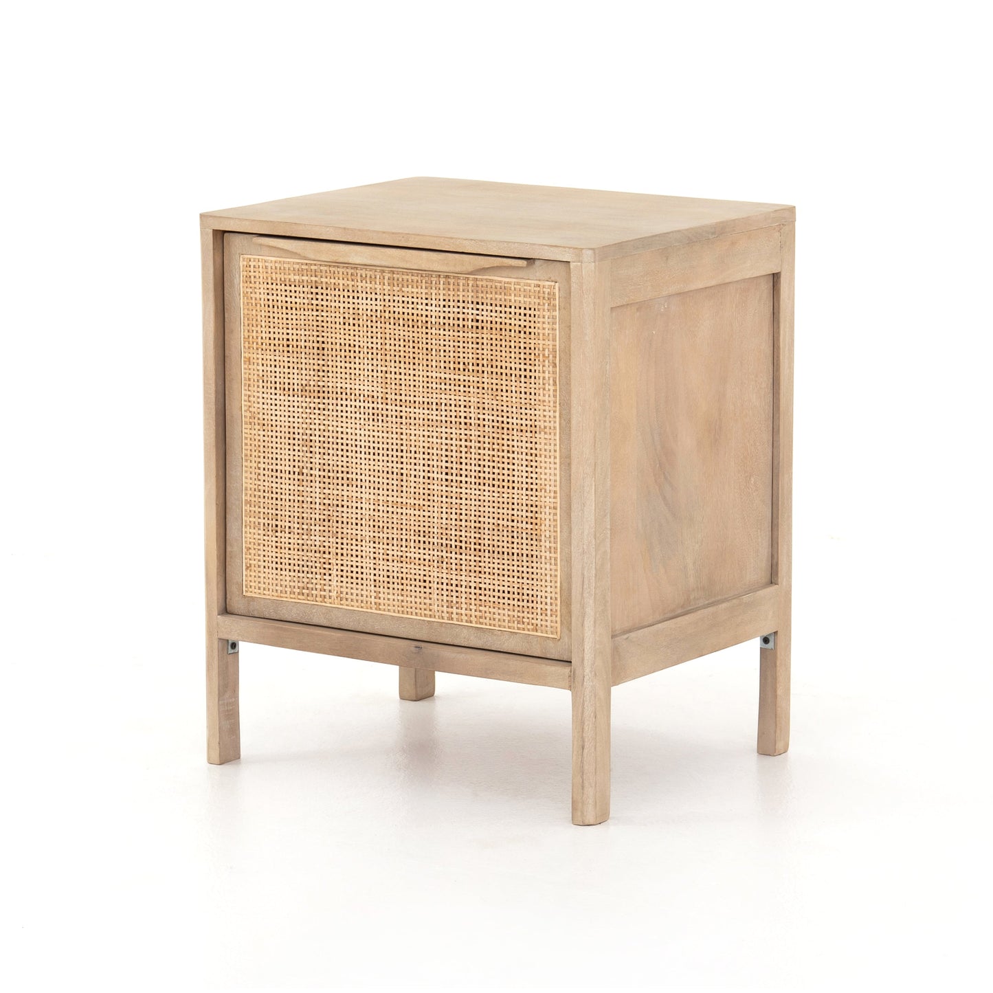 modern natural wooden nightstand with natural cane front cabinet door