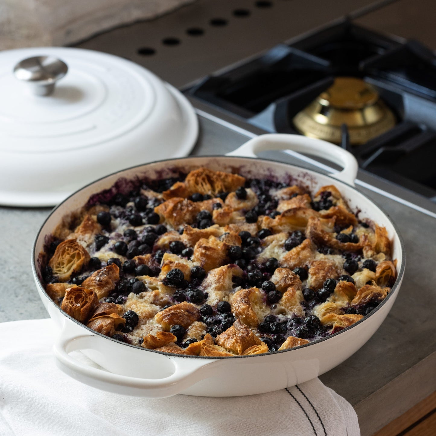 le creuset enameled cast iron braiser in white
