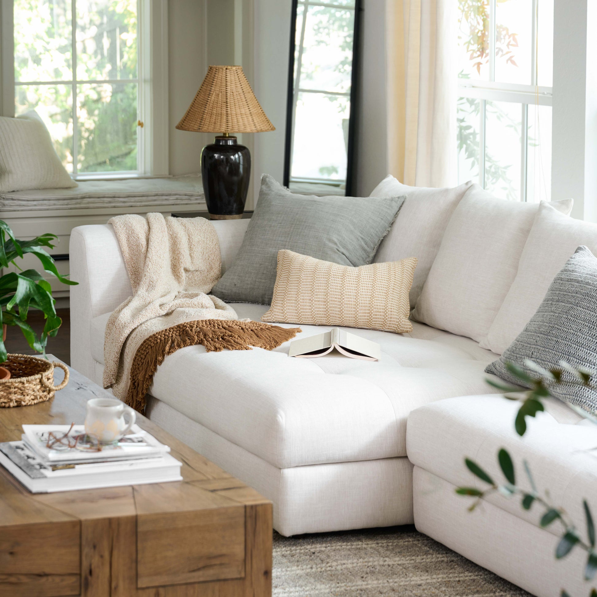 Amalia Table Lamp with Woven Shade in living room