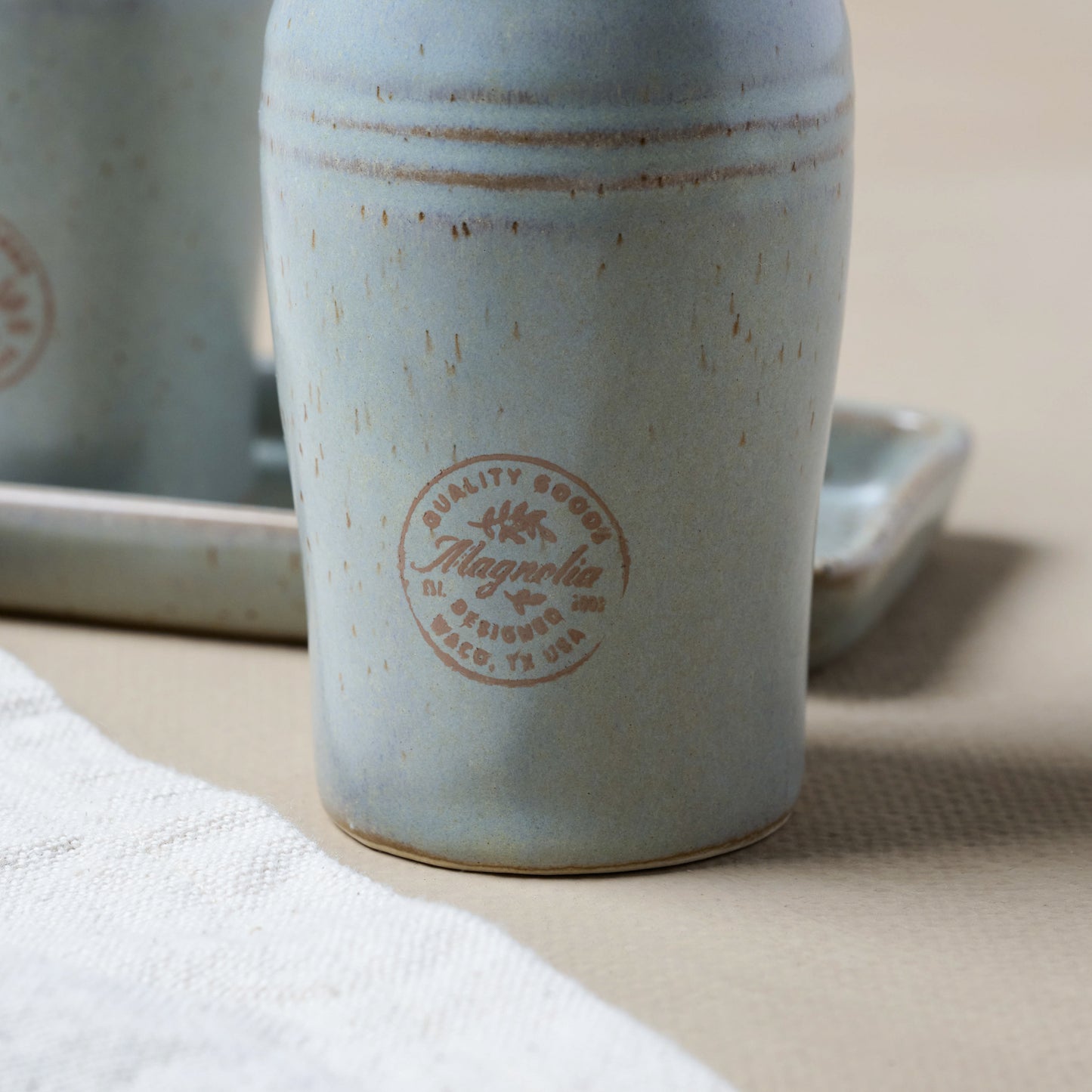 Magnolia French Grey Embossed Stripe Salt & Pepper Shaker Set