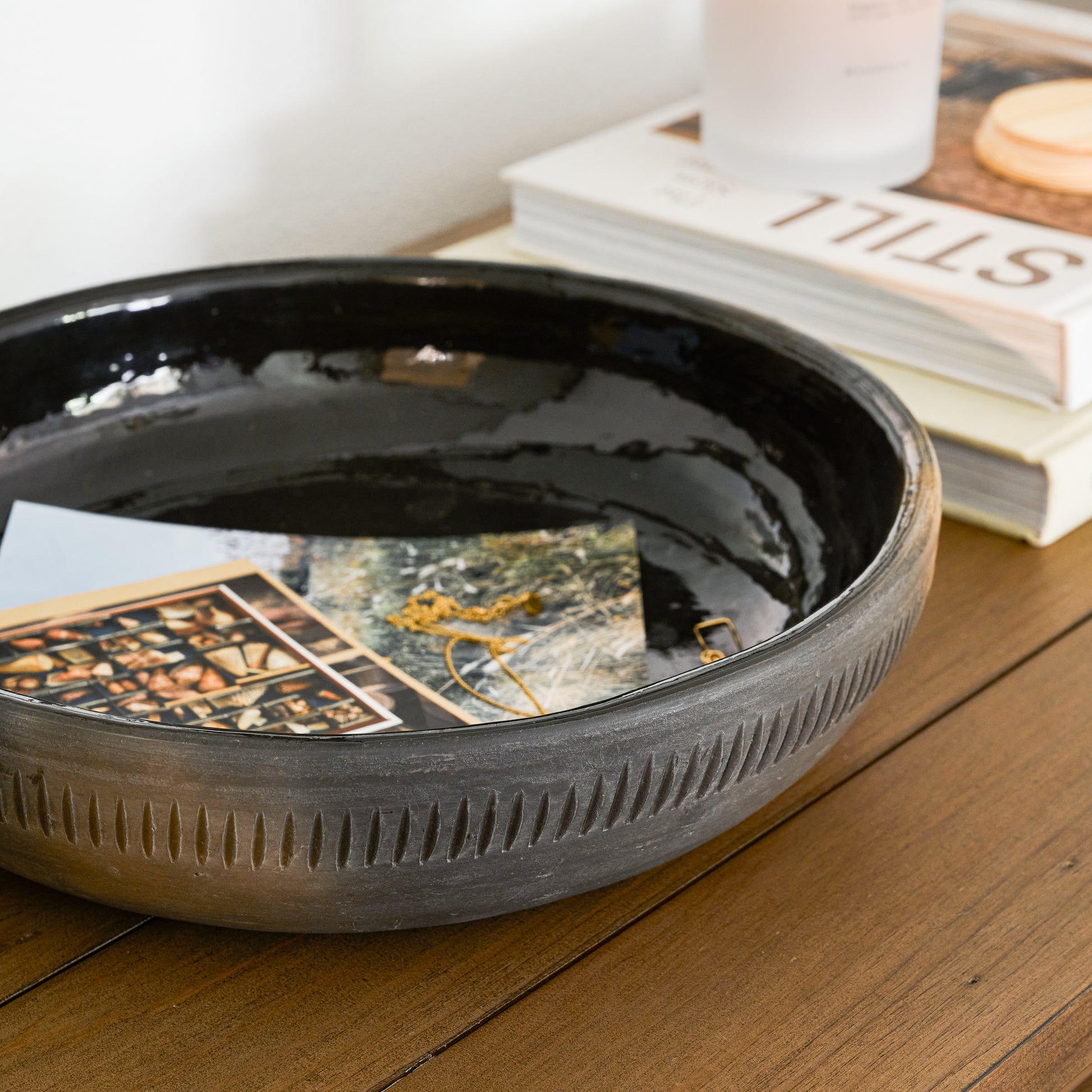 Rustic Black Clay Accent Bowl