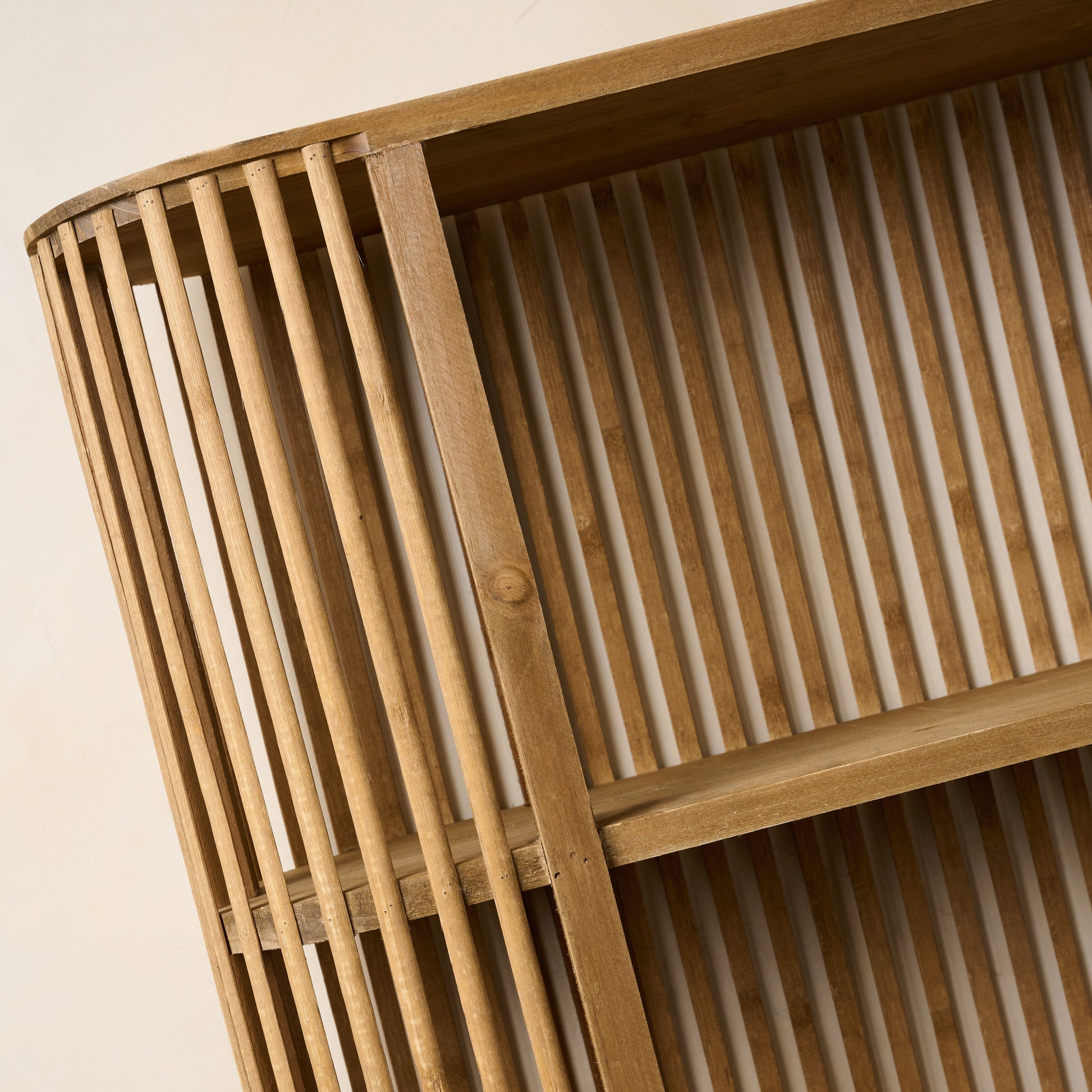 Close up of reeds and shelf on Preston Reeded Wall Shelf