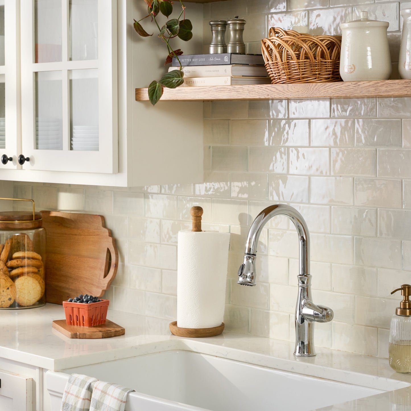 Antiqued Wood Paper Towel Holder in kitchen near kitchen sink