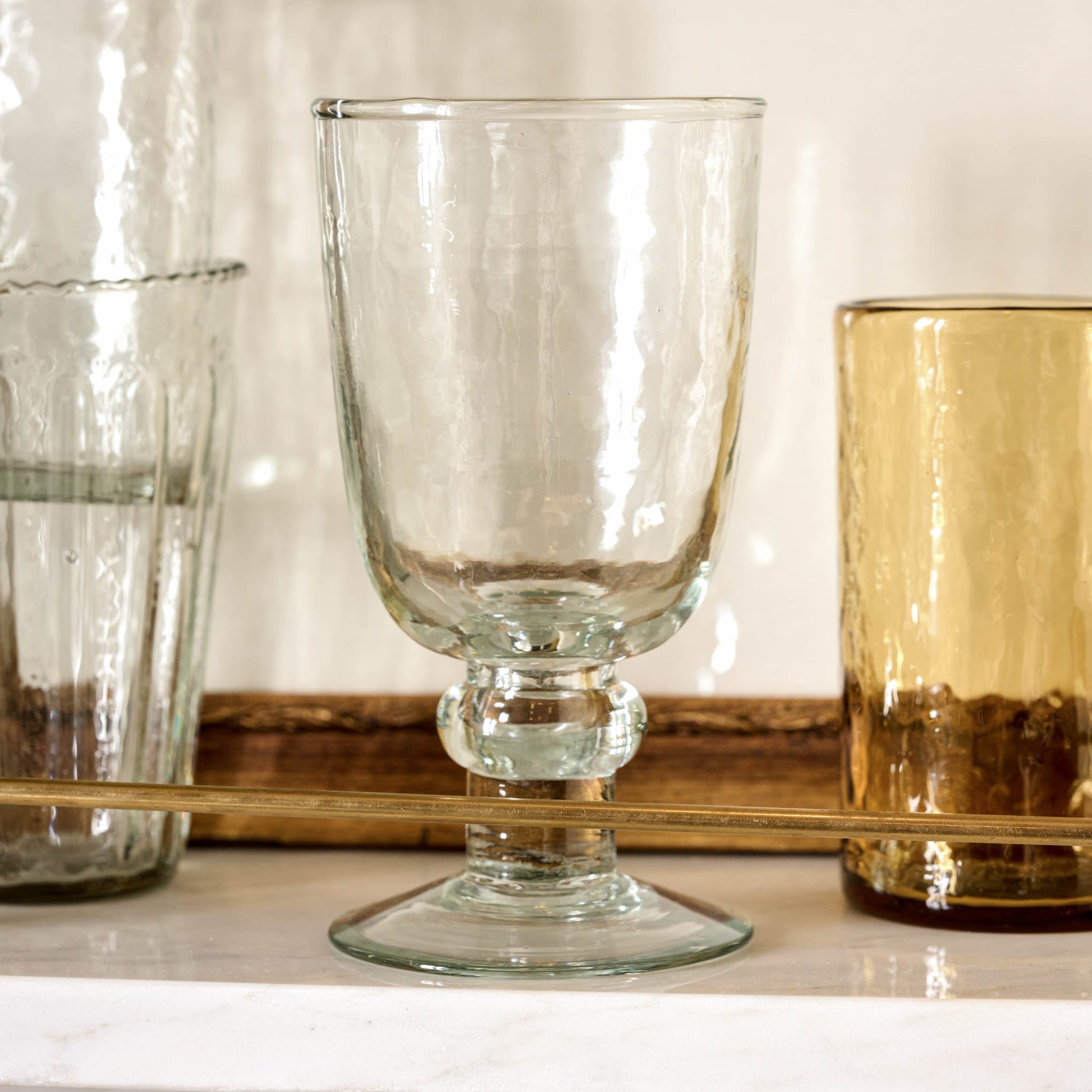 Rustic Glass Stemware on countertop