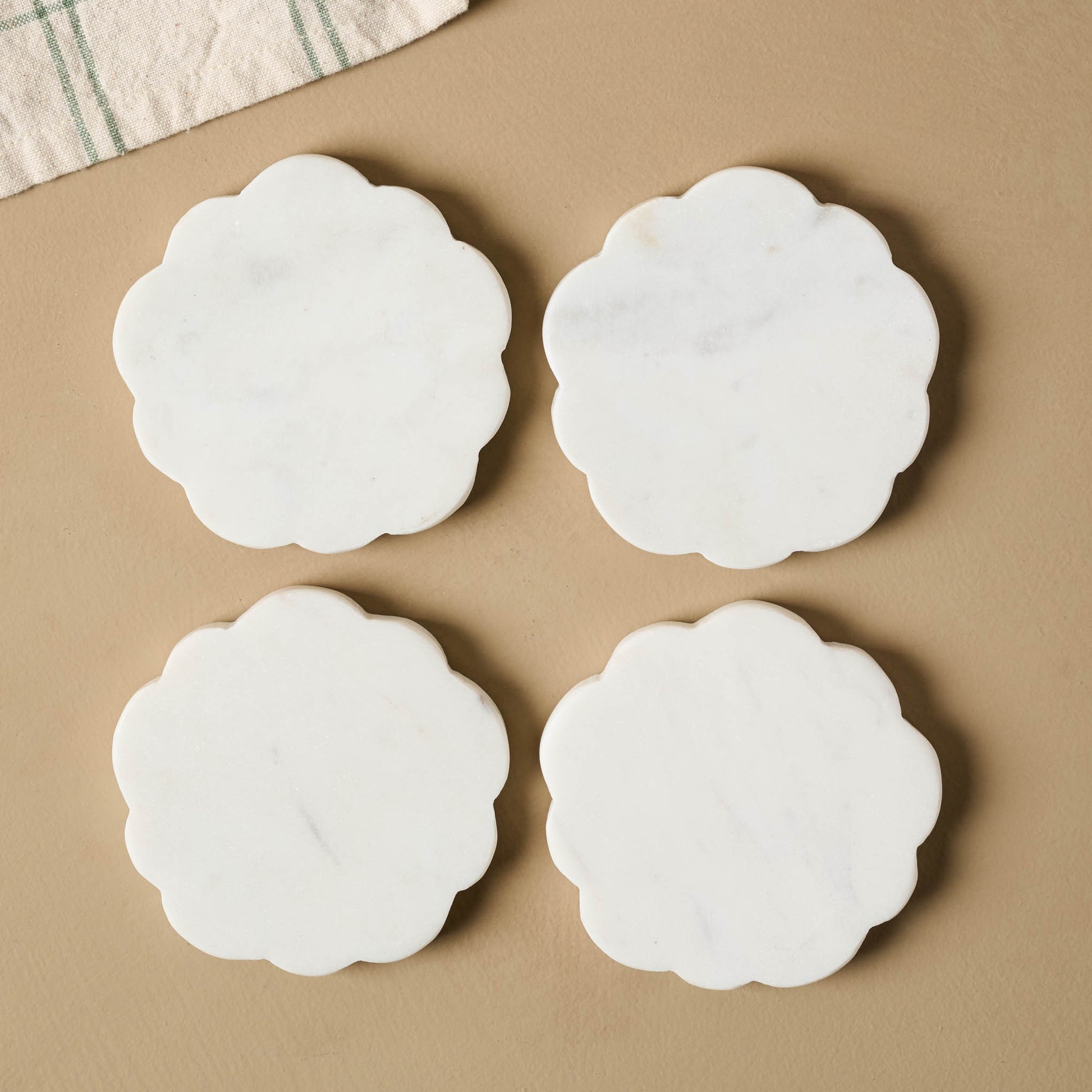 Magnolia White Marble Scalloped Coaster Set