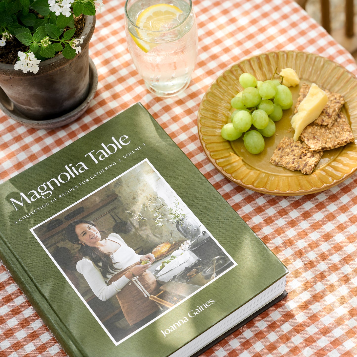 Magnolia Table Cookbook Volume 3 on a picnic table