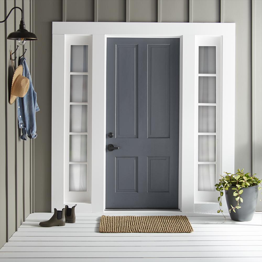 A dark smoky gray with blue undertones exterior paint