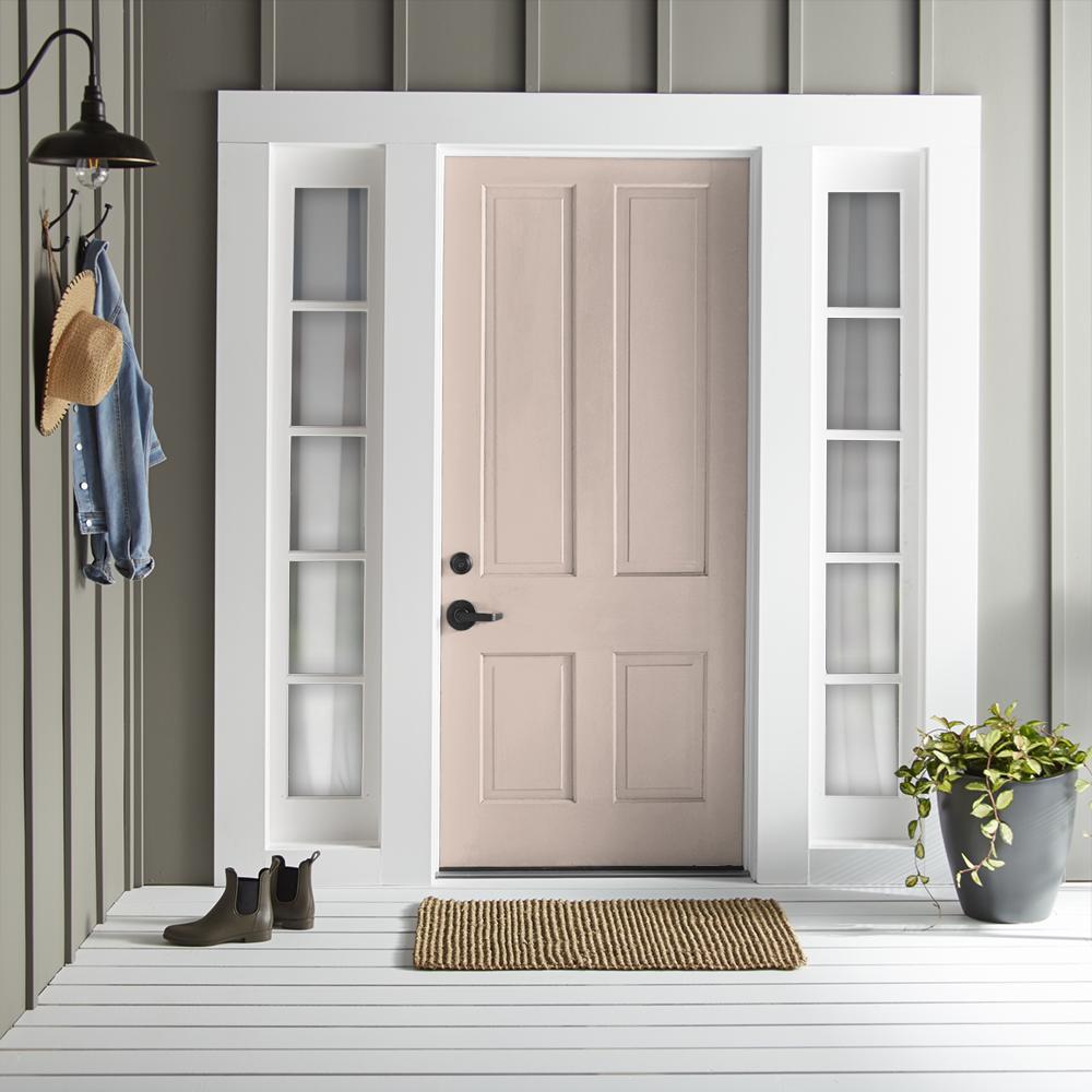 Pale neutral pink with accented of peach exterior paint
