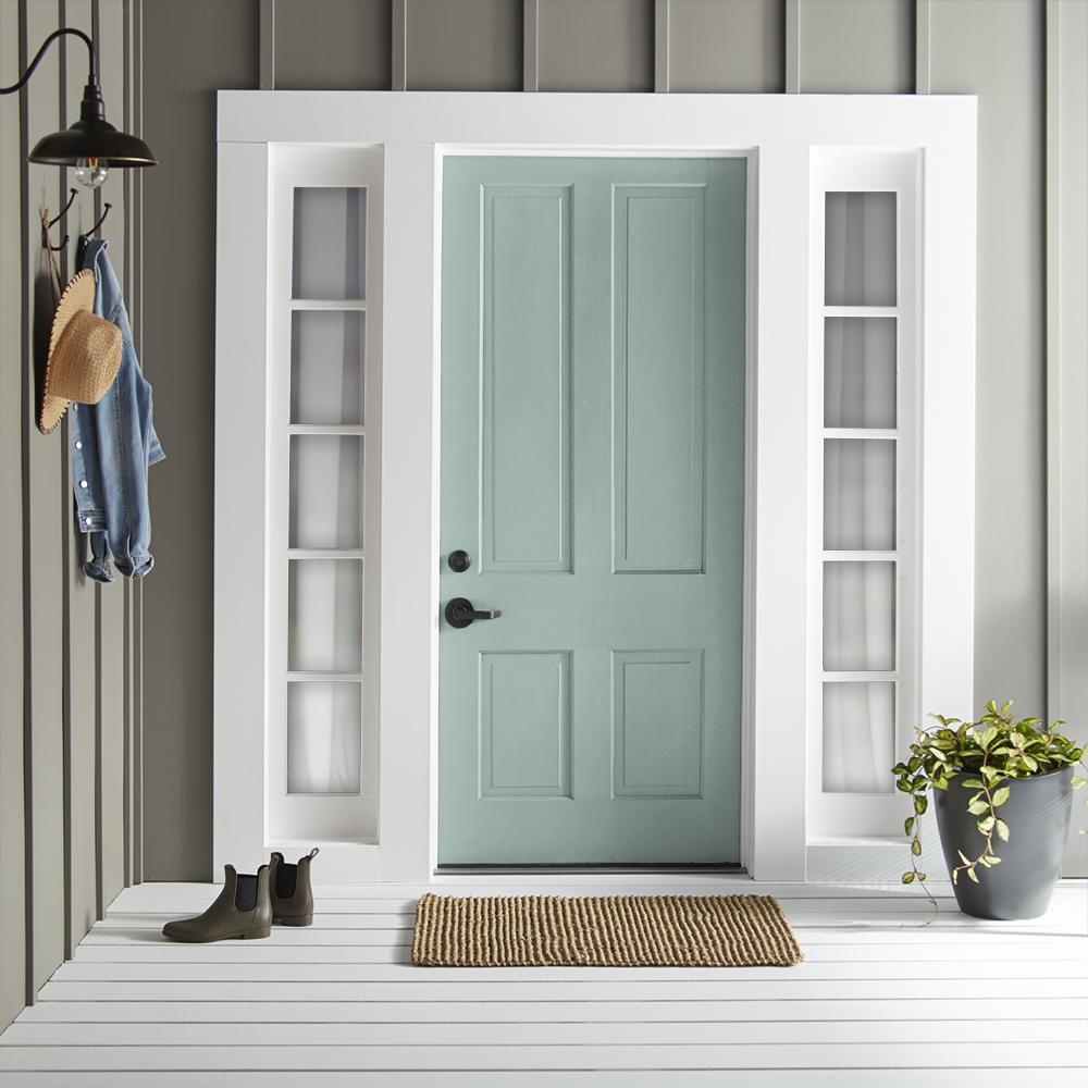 Aqua and minty blue slightly muted with gray exterior paint