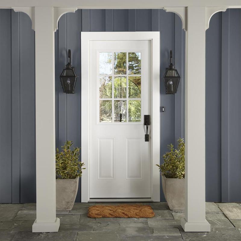 A dark smoky gray with blue undertones exterior paint
