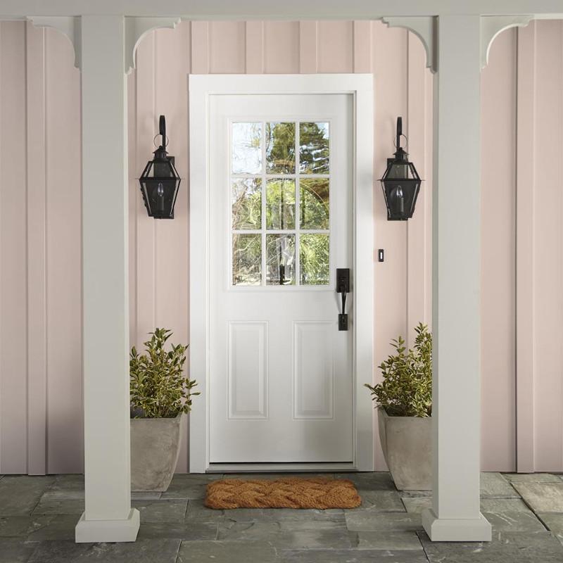Pale neutral pink with accented of peach exterior paint