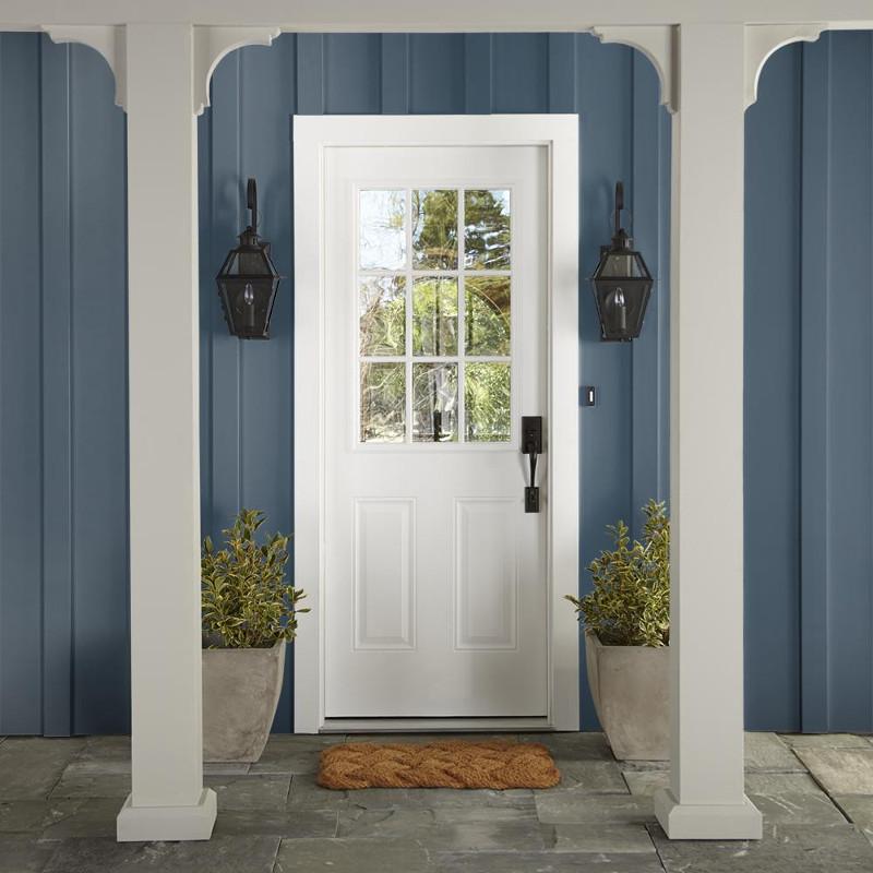 Deep sea blue with a gray caste exterior paint