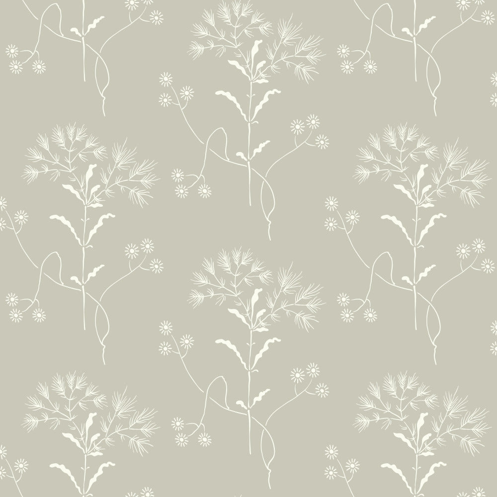 white wildflower pattern on grey wallpaper