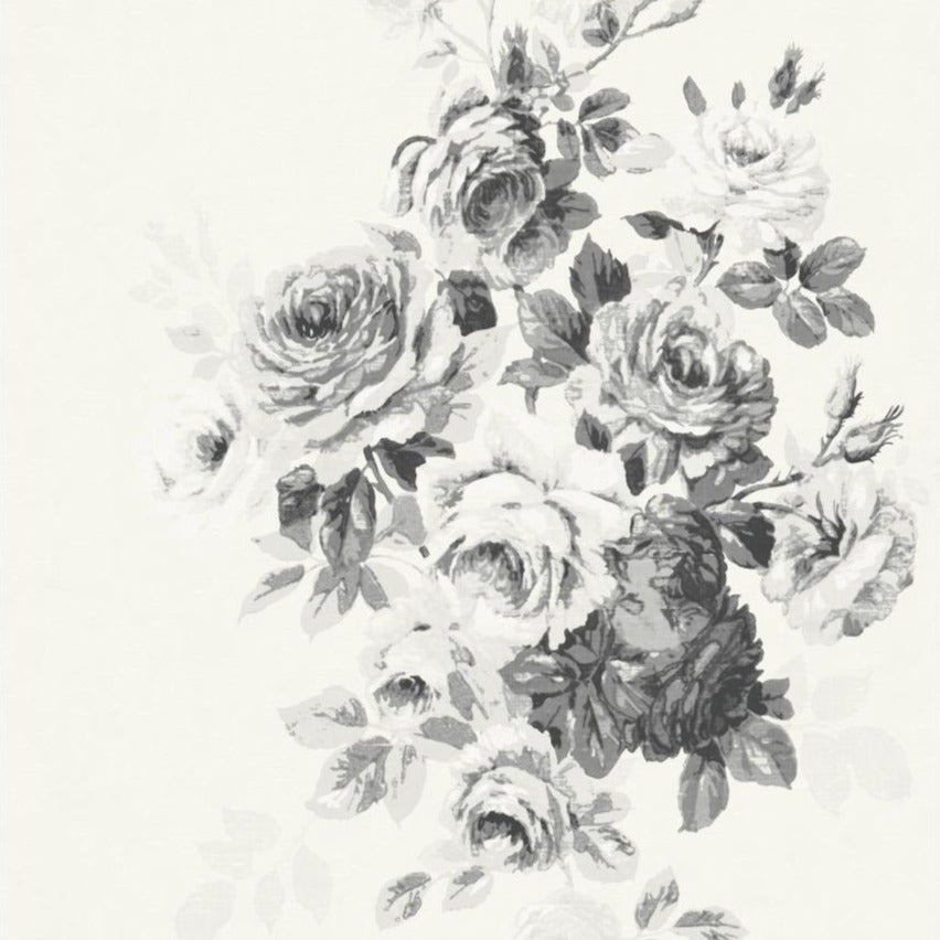 grey rose pattern on white wallpaper