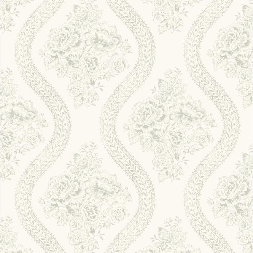 light grey floral pattern on white wallpaper