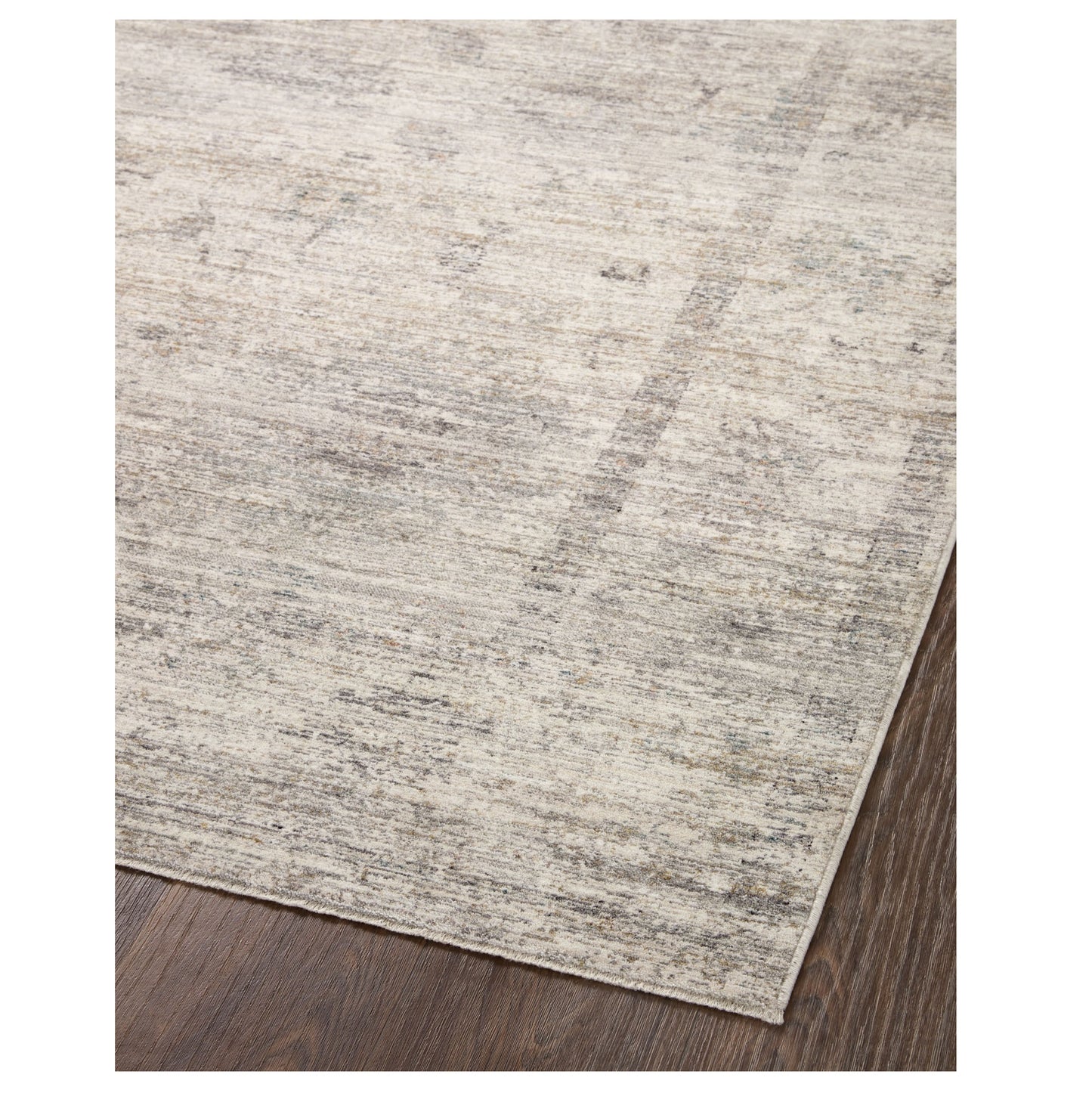 Millie Silver Dove Rug corner on wood floor