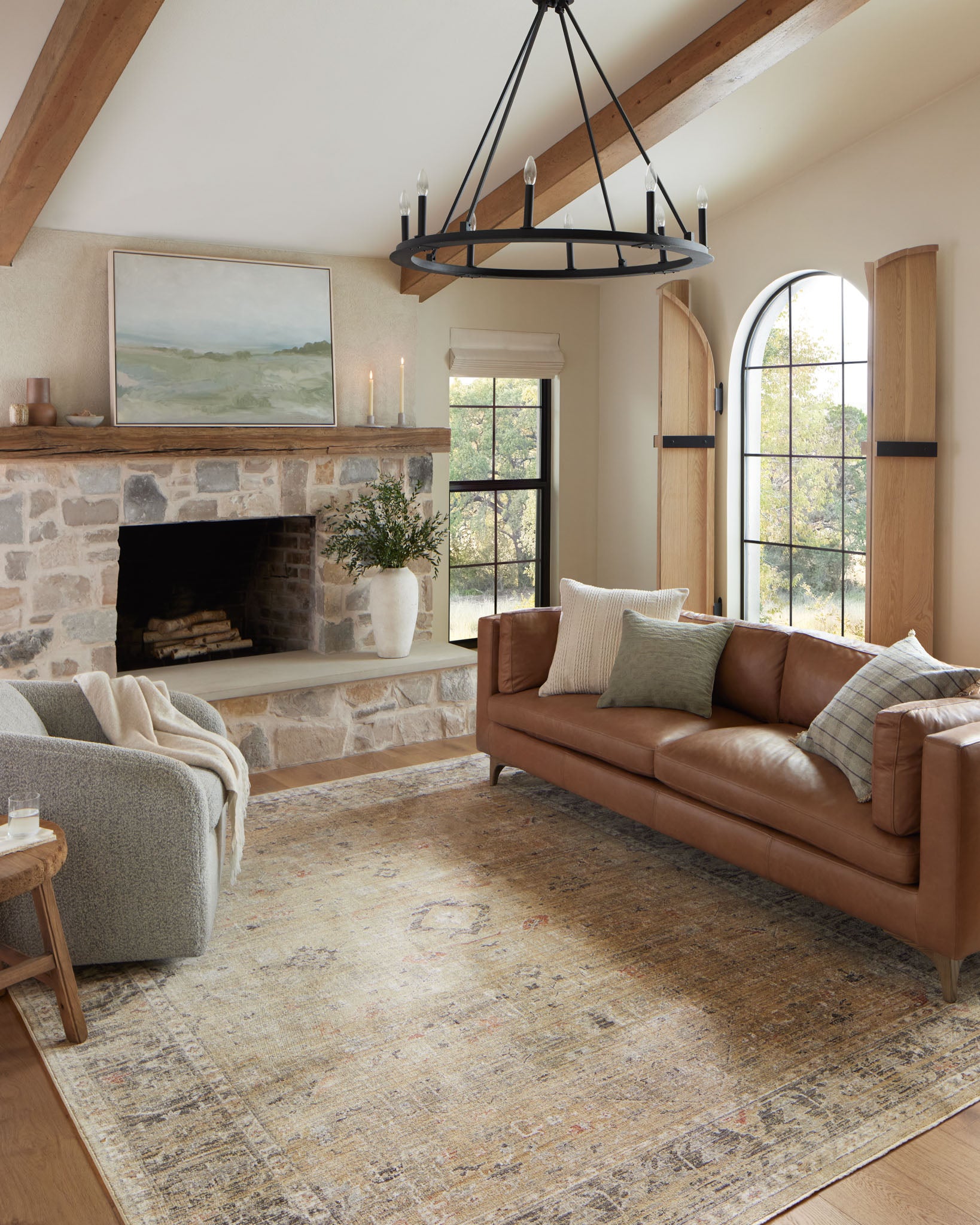 Millie Gold Charcoal Rug in living room