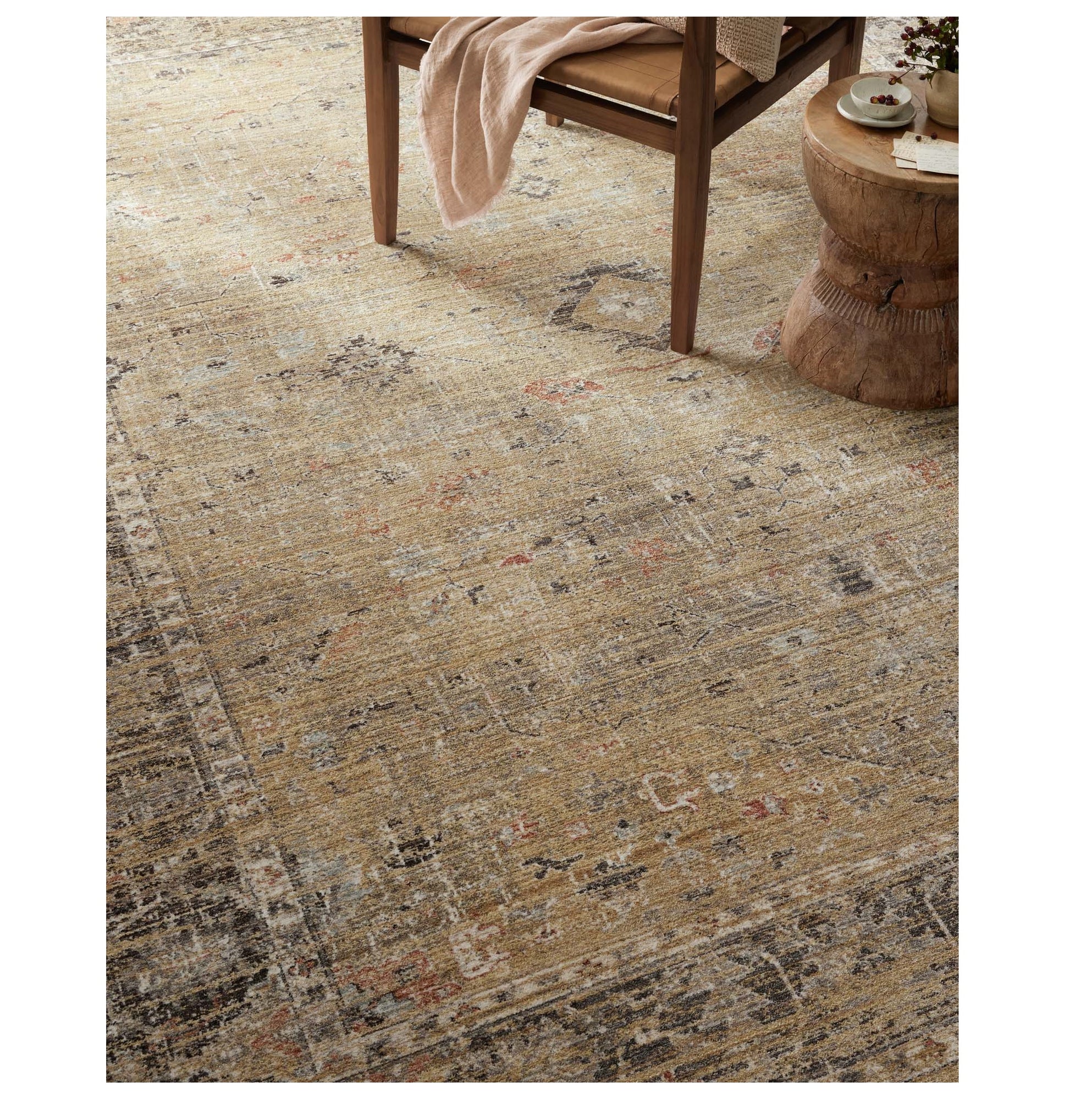 Millie Gold Charcoal Rug under chair