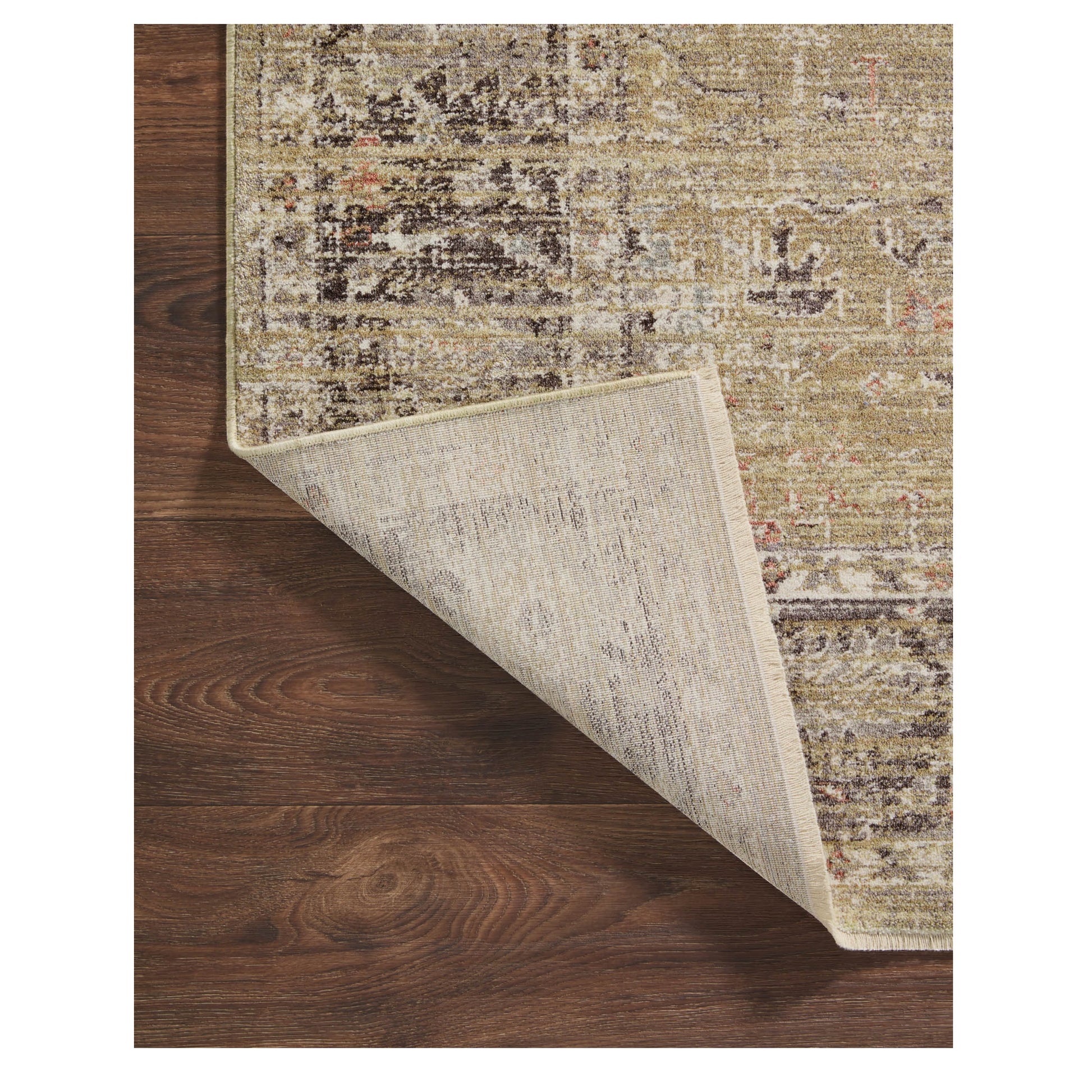 Millie Gold Charcoal Rug corner flipped up