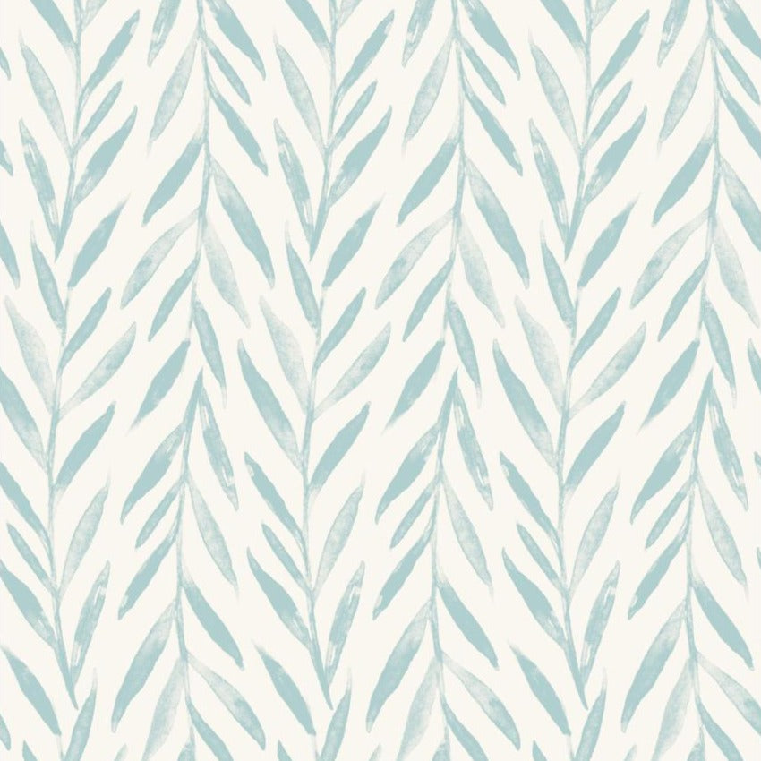light marine blue willow branch on white pattern wallpaper