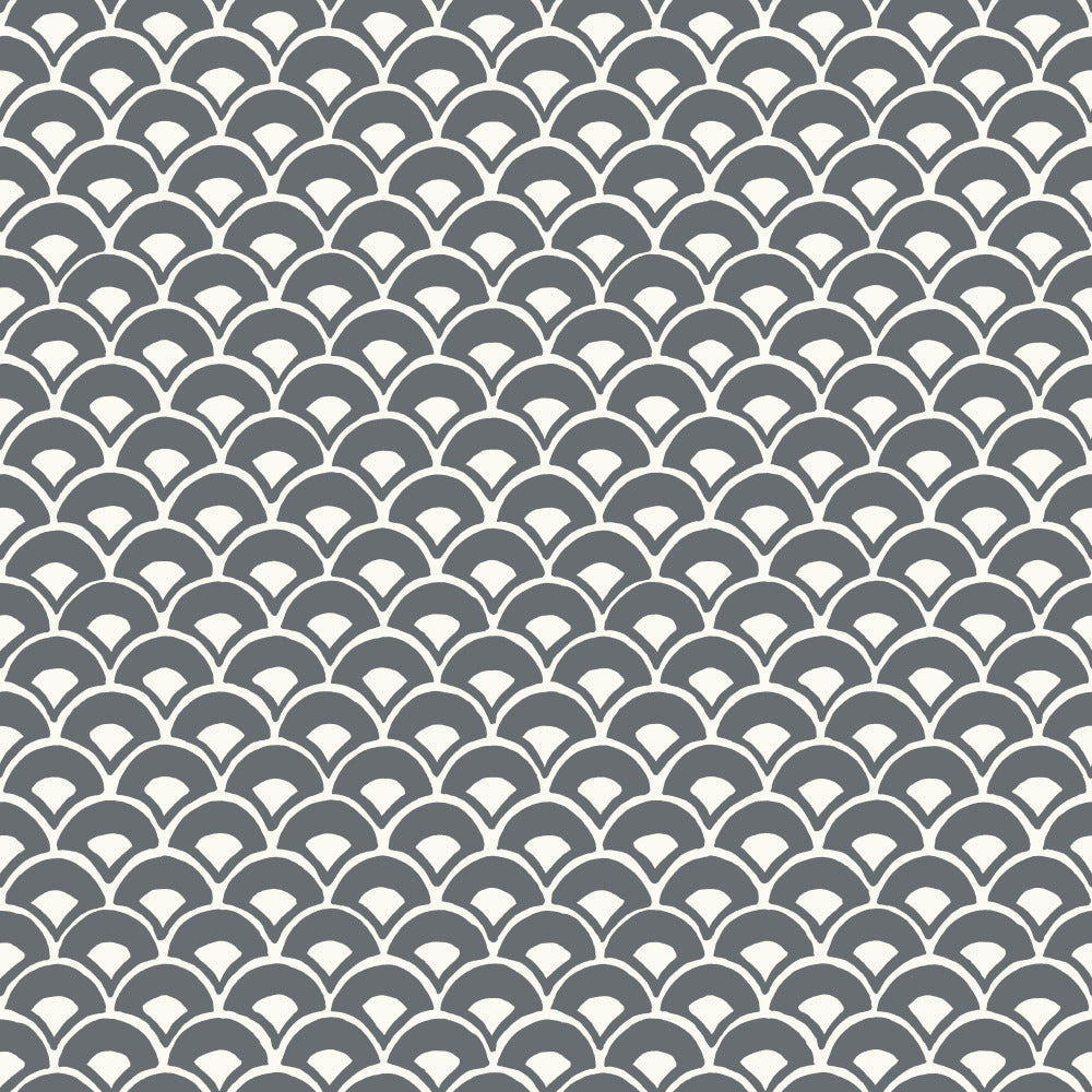 charcoal and white modern scallops pattern wallpaper