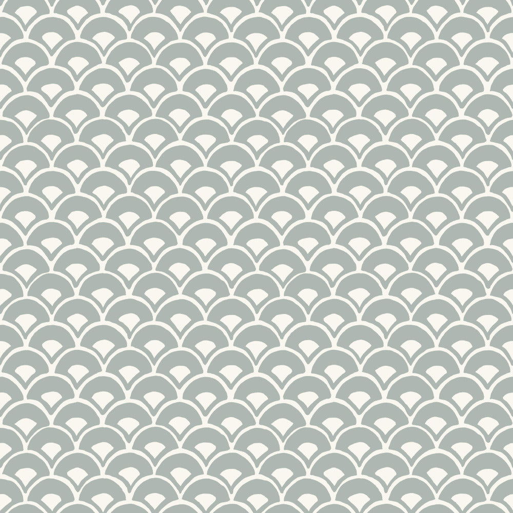 light blue-grey and white modern scallops pattern wallpaper