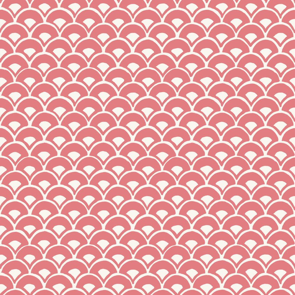 coral pink and white modern scallops pattern wallpaper
