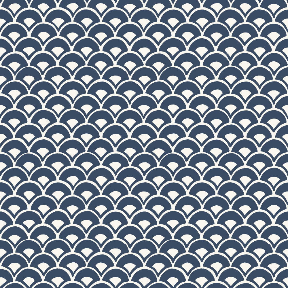 navy and white modern scallops pattern wallpaper