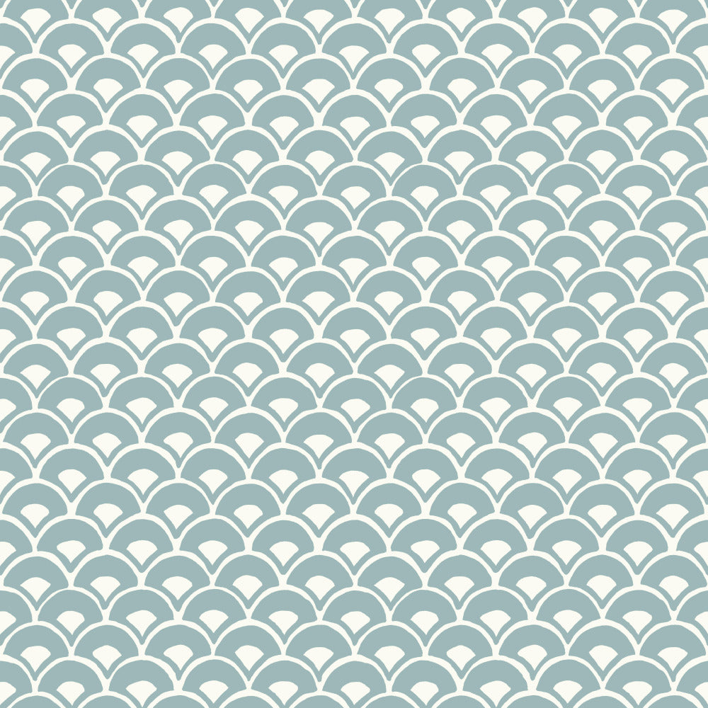 marine blue and white modern scallops pattern wallpaper