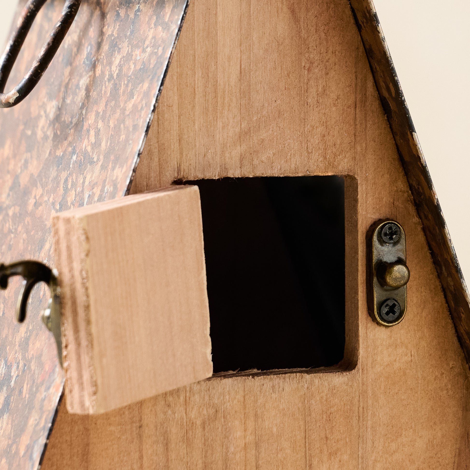 A-Frame Birdhouse with door open