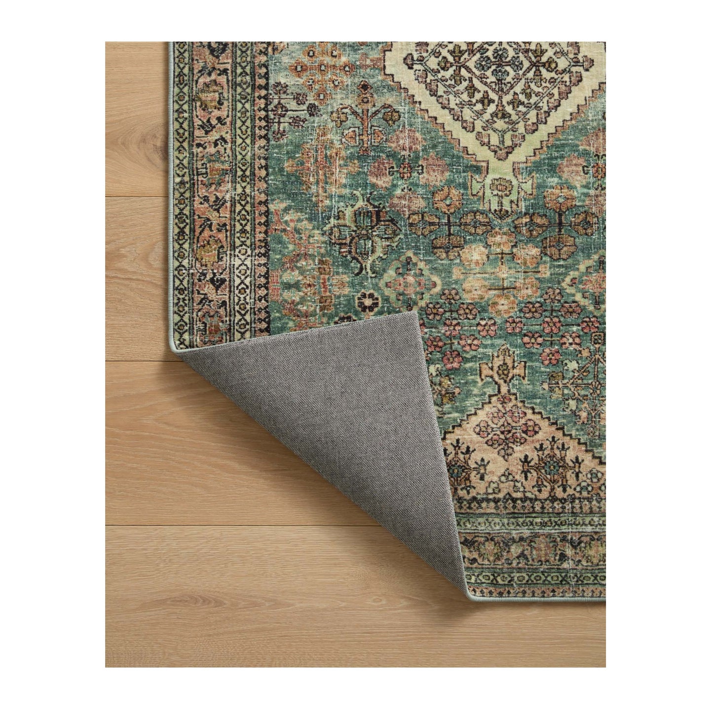 Sinclair Turquoise Multi Rug corner flipped up
