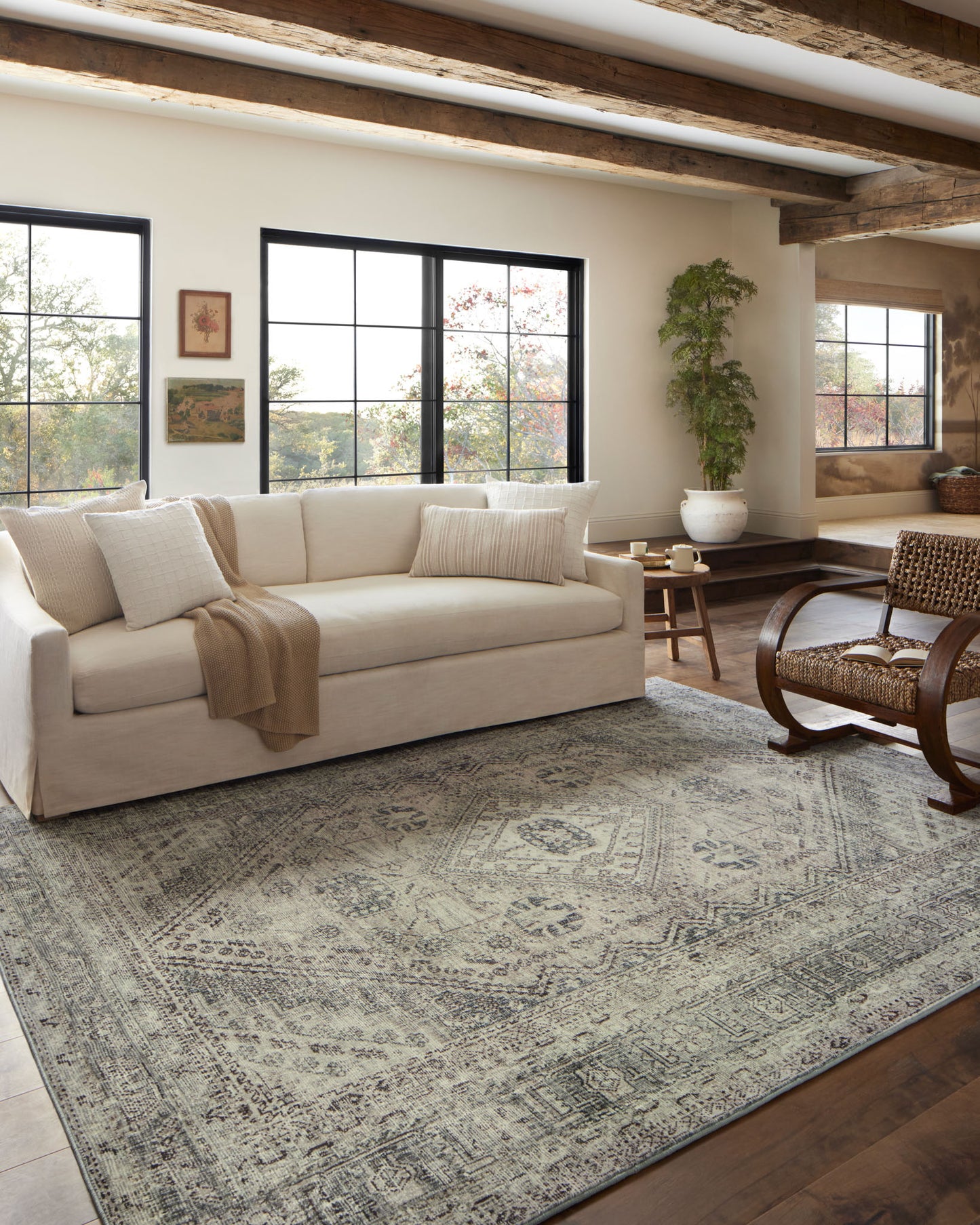Sinclair Natural Sage Rug in living room