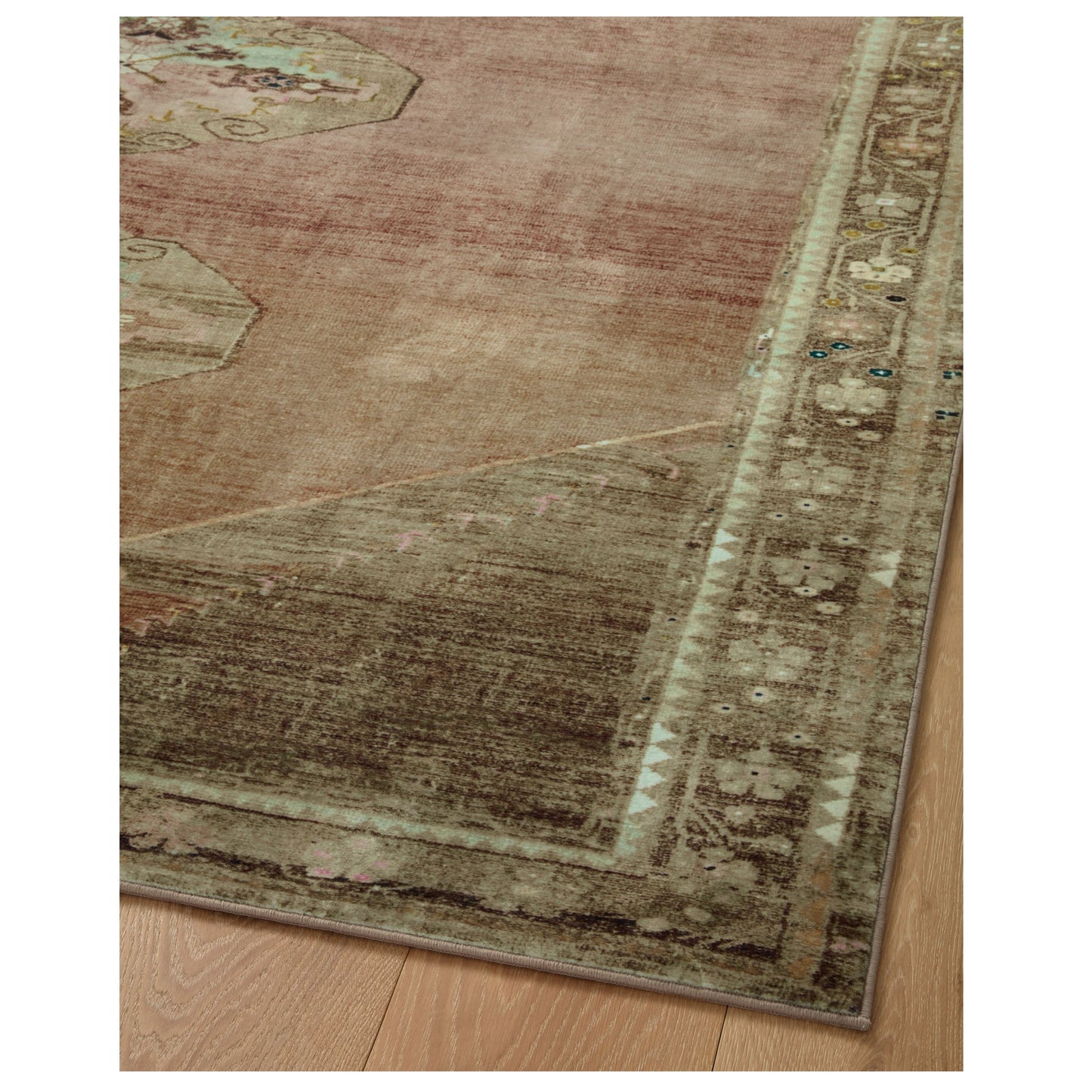 Sinclair Clay Tobacco Rug corner on wood floor