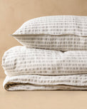 Shadow Grey + Oatmeal Stripe Linen Cotton Duvet with matching sham