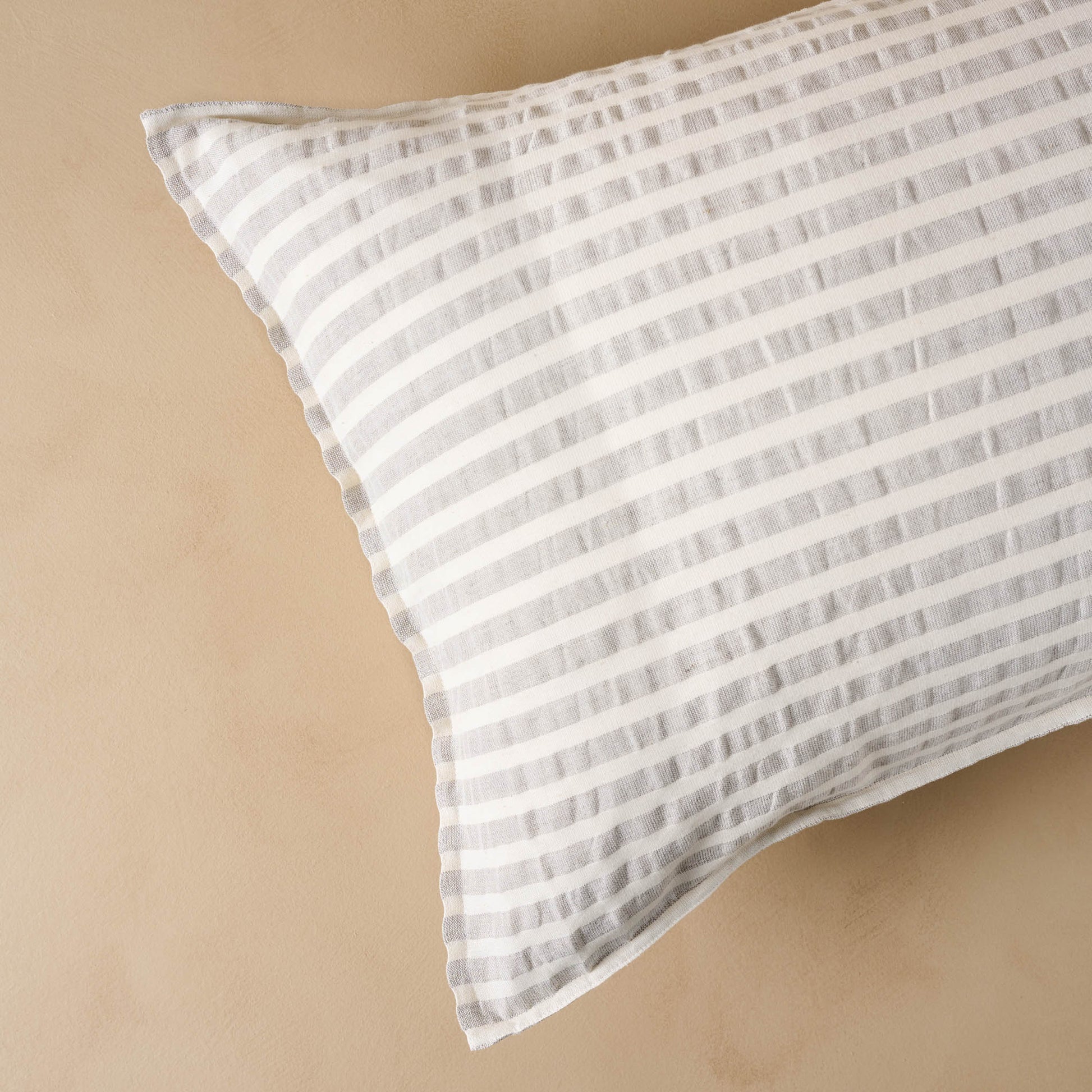 Shadow Grey + Oatmeal Stripe Linen Cotton Sham close up