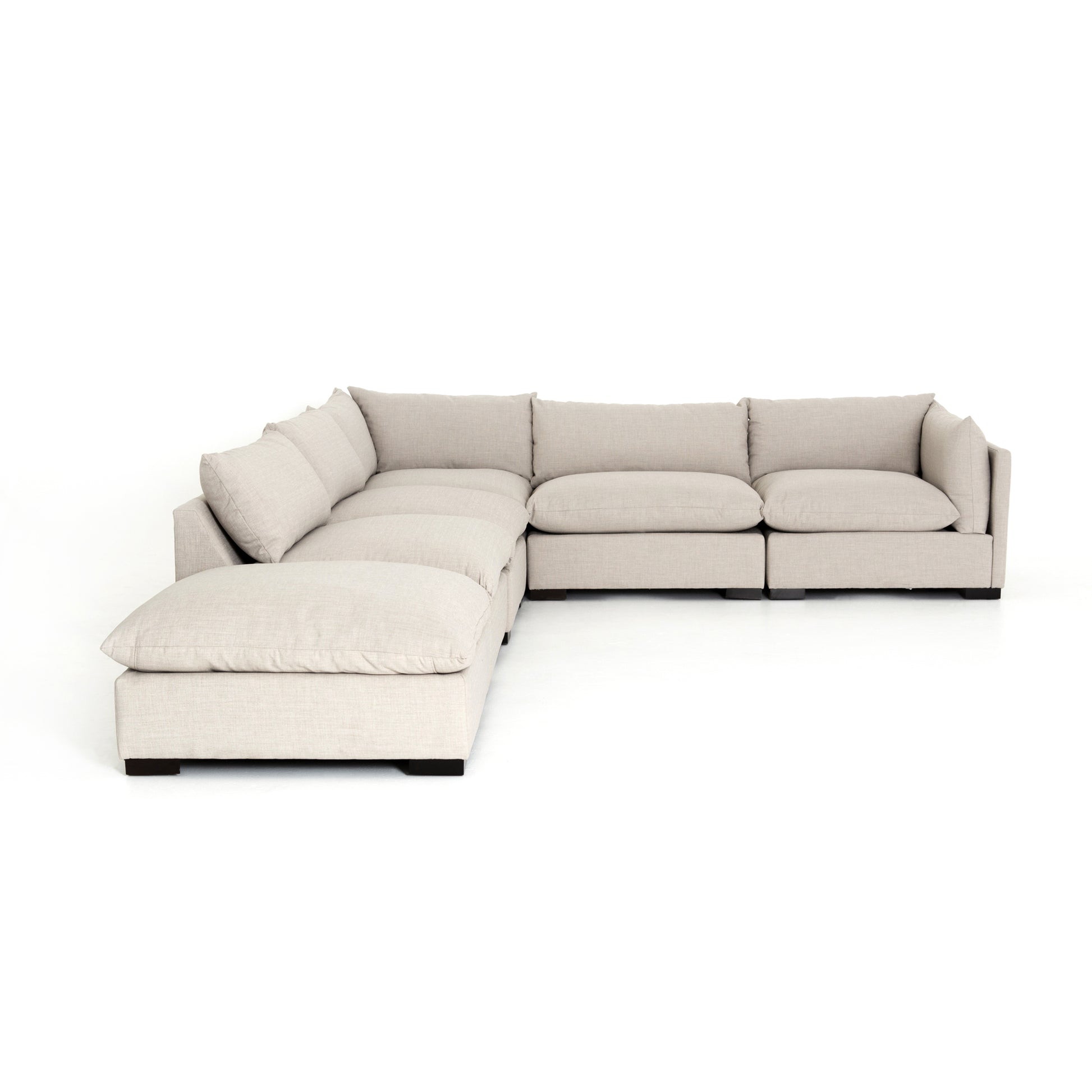 cream fabric L-shaped sectional sofa with ottoman for magnolia