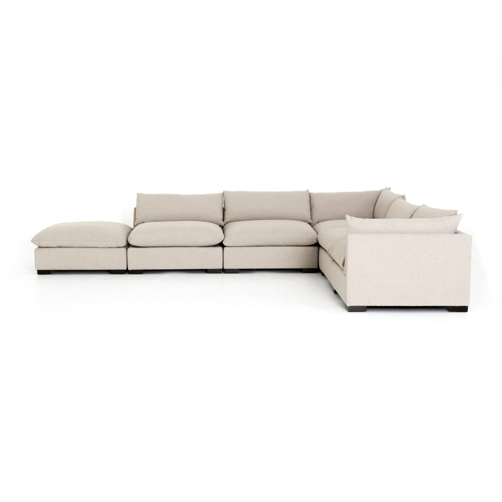 cream fabric L-shaped sectional sofa with ottoman for magnolia