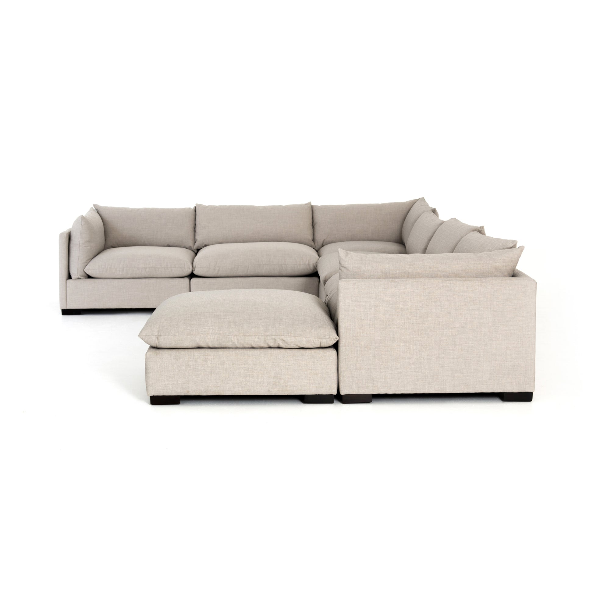 cream fabric L-shaped sectional sofa with ottoman for magnolia