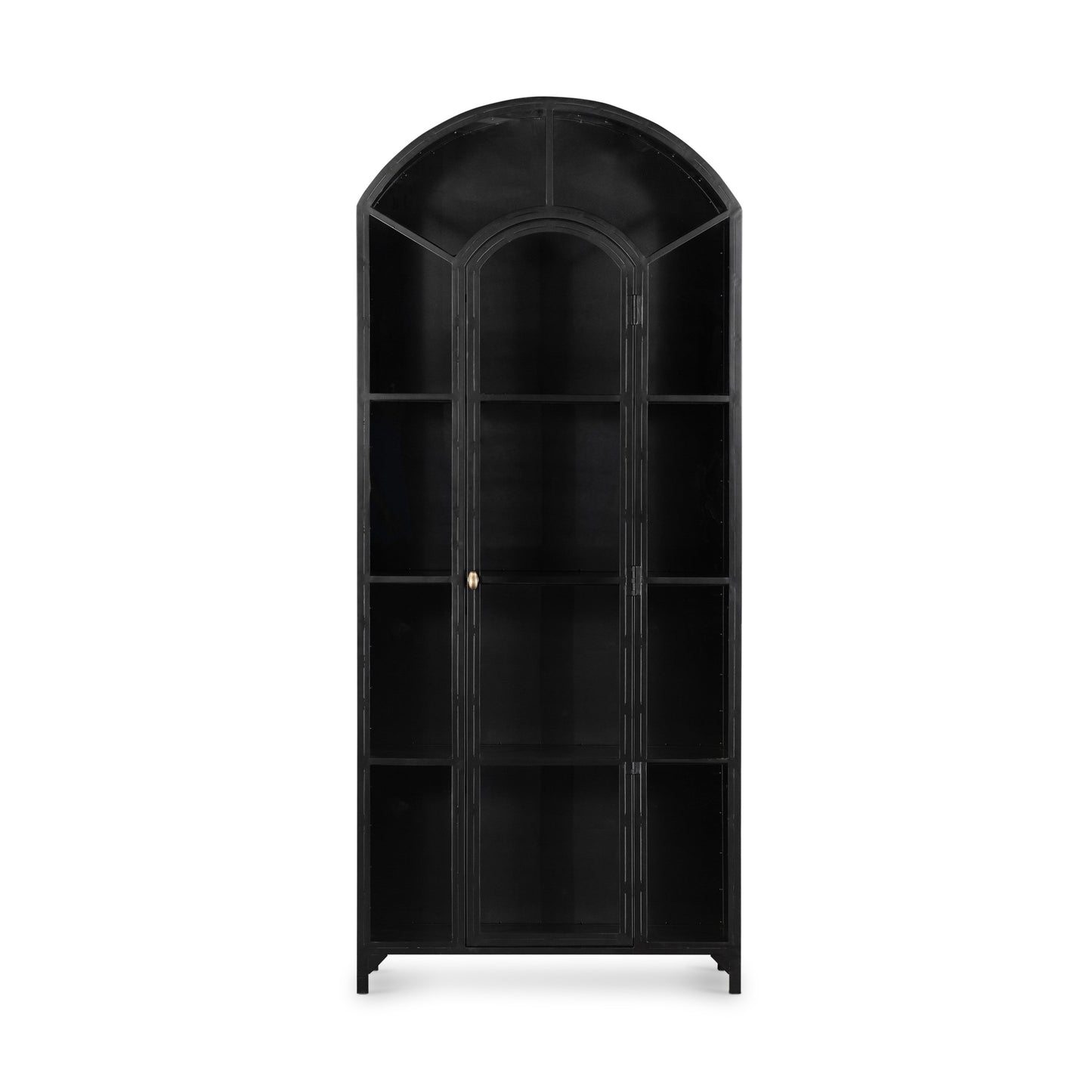 large black metal cabinet with rounded top